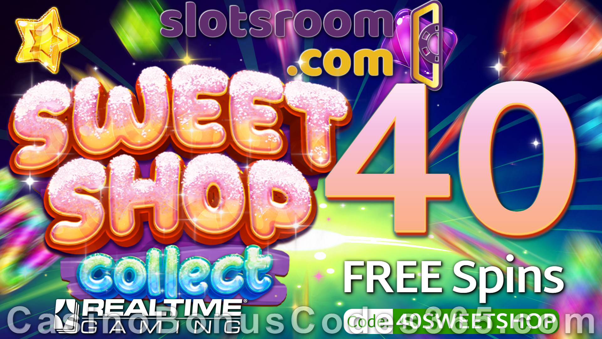 SlotsRoom Casino 20 FREE Spins on Sweet Shop Collect Special New RTG Game No Deposit Promo