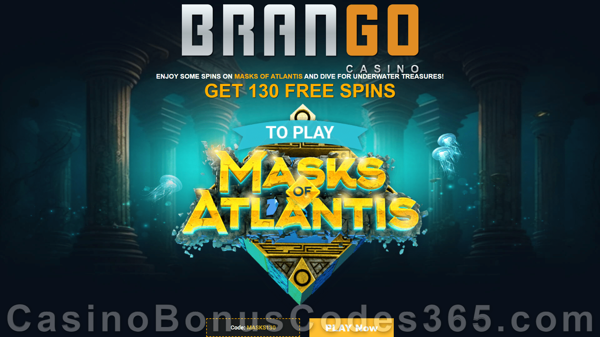 Casino Brango 130 FREE Spins on RTG Masks of Atlantis Mega Welcome Offer