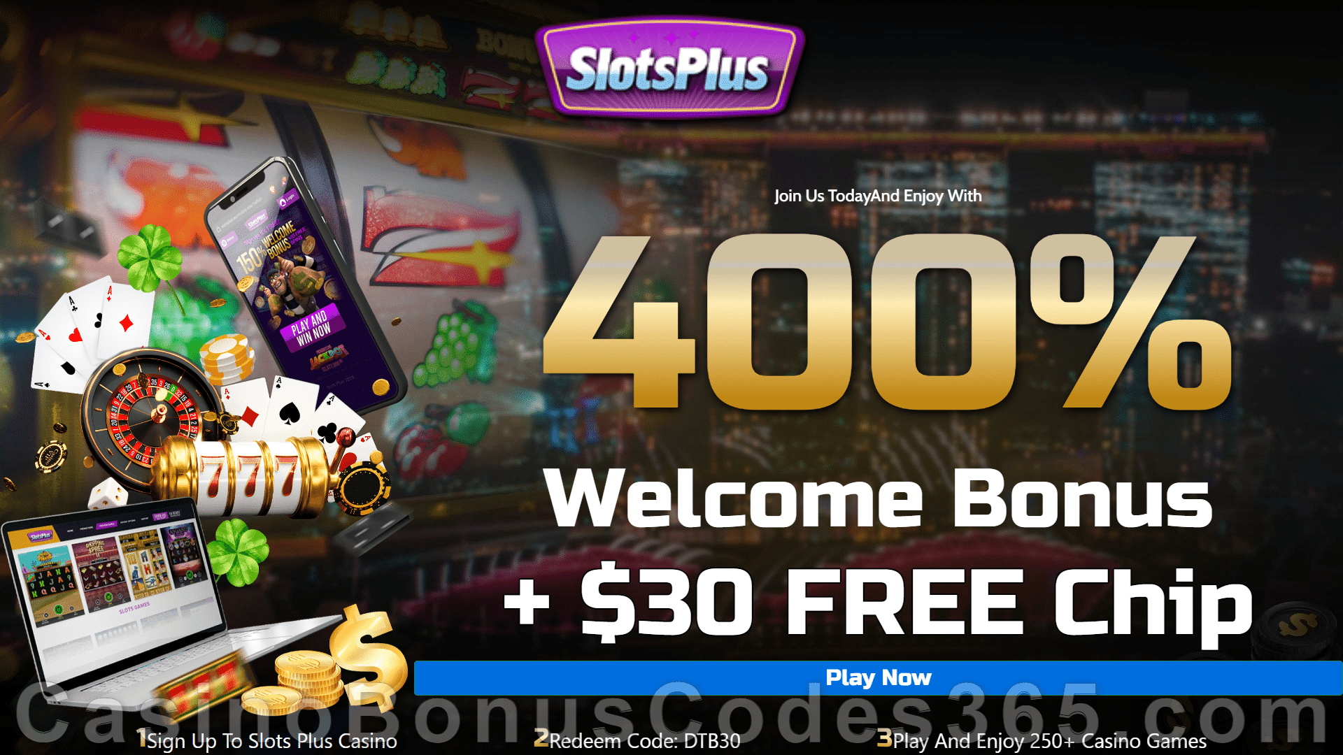 SlotsPlus 30 FREE Chip Welcome Offer Plus 400 Match Bonus Special SlotsPlus 30 FREE Chip Welcome Offer Plus 400 Match Bonus Special