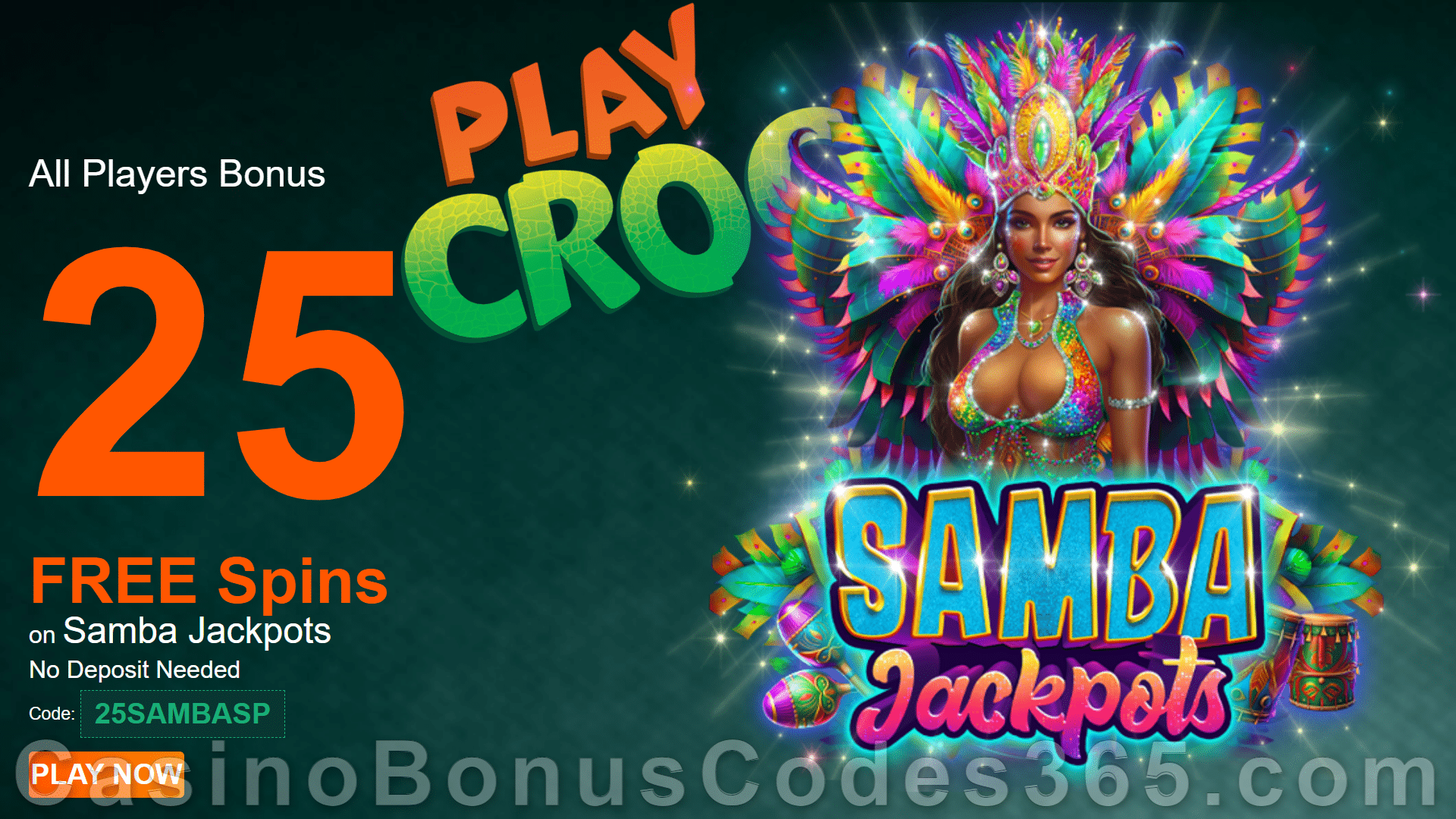 PlayCroco 25 FREE RTG Samba Jackpots Spins No Deposit Welcome Deal