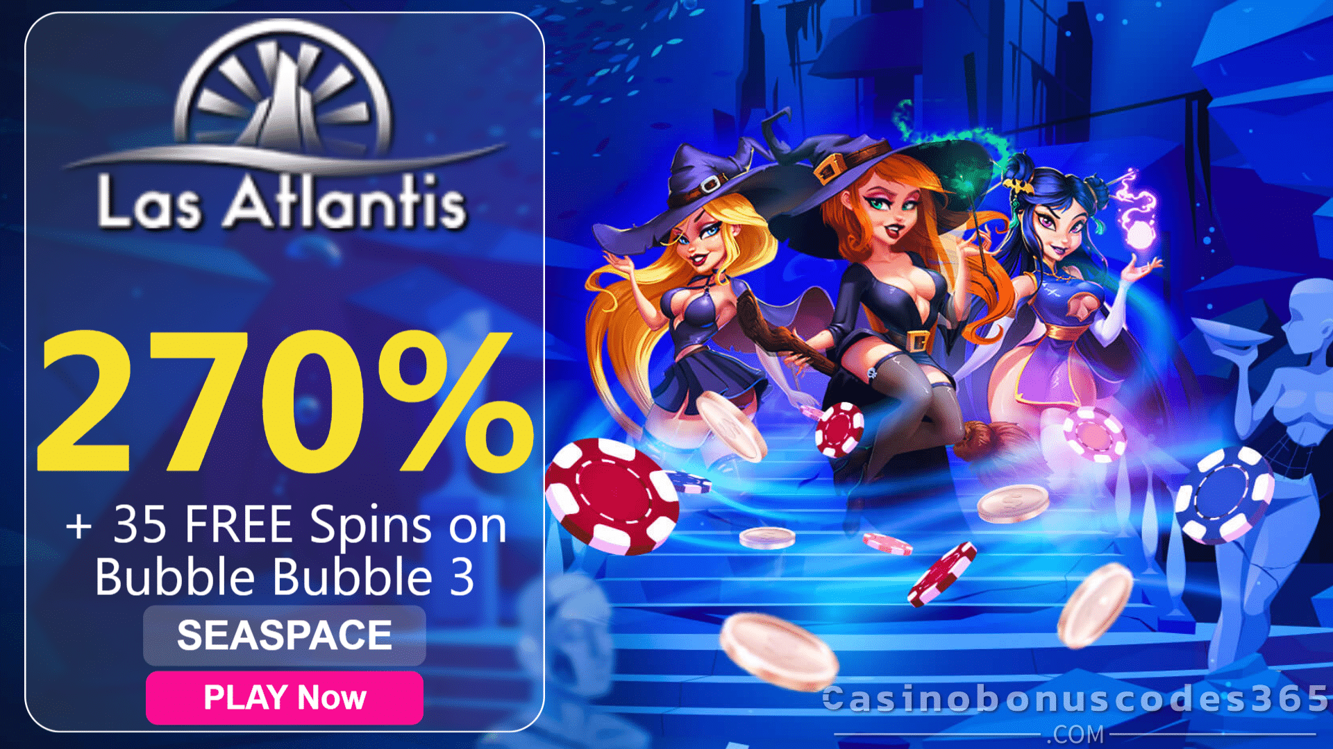 Las Atlantis Casino 270% Match Slots Bonus plus 35 FREE Spins on RTG Bubble Bubble 3 2021 Welcome Offer