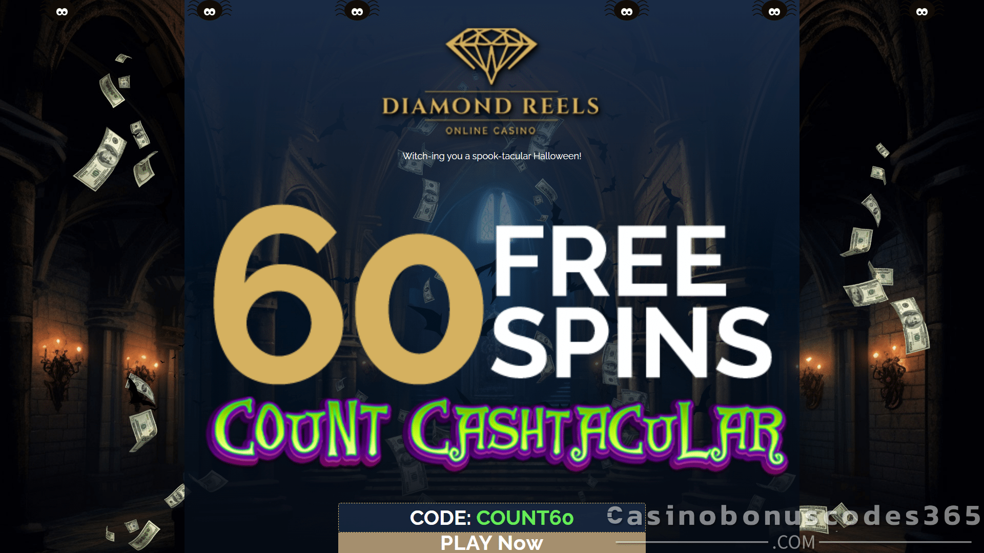 Diamond Reels Casino 60 FREE RTG Count Cashtacular Spins Exclusive New Players No Deposit Promotion