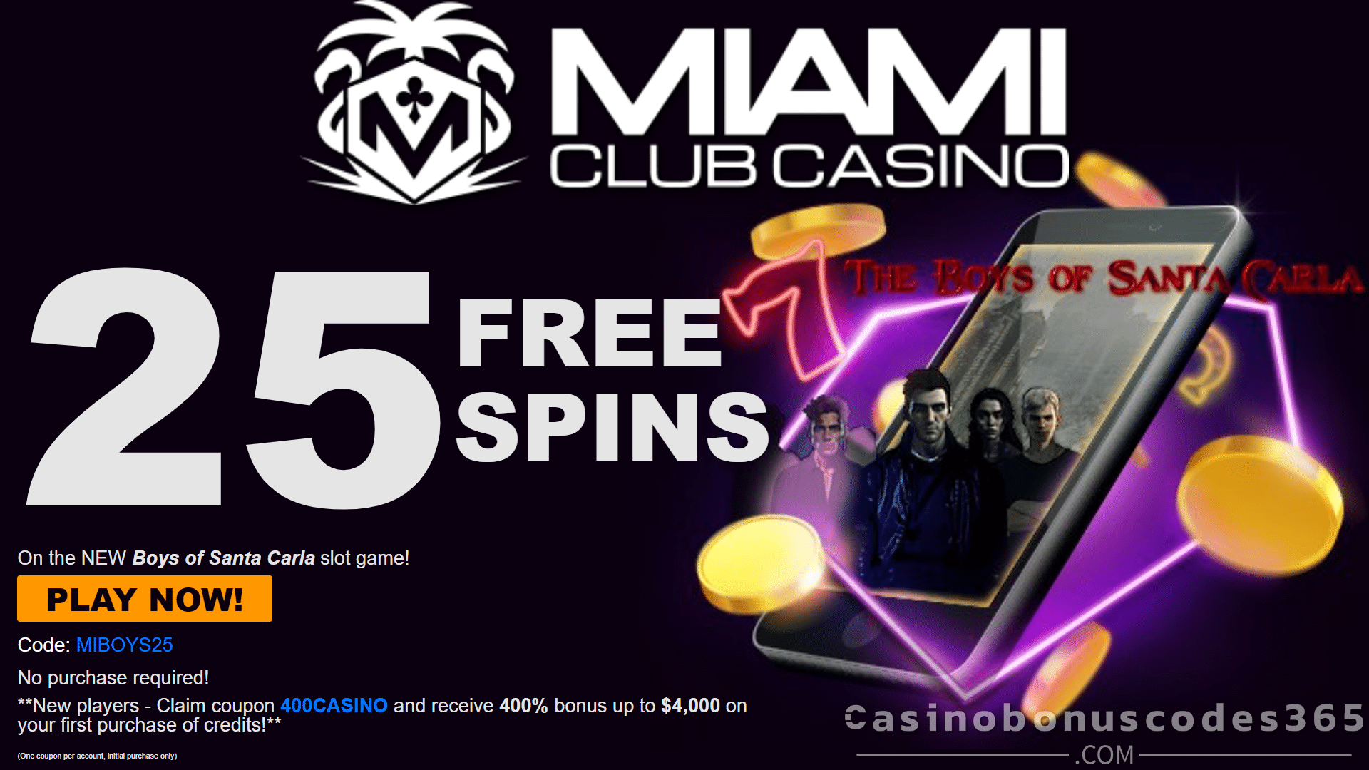 Miami Club Casino 75 FREE Spins on WGS The Boys of Santa Carla No Deposit Deal for All Players