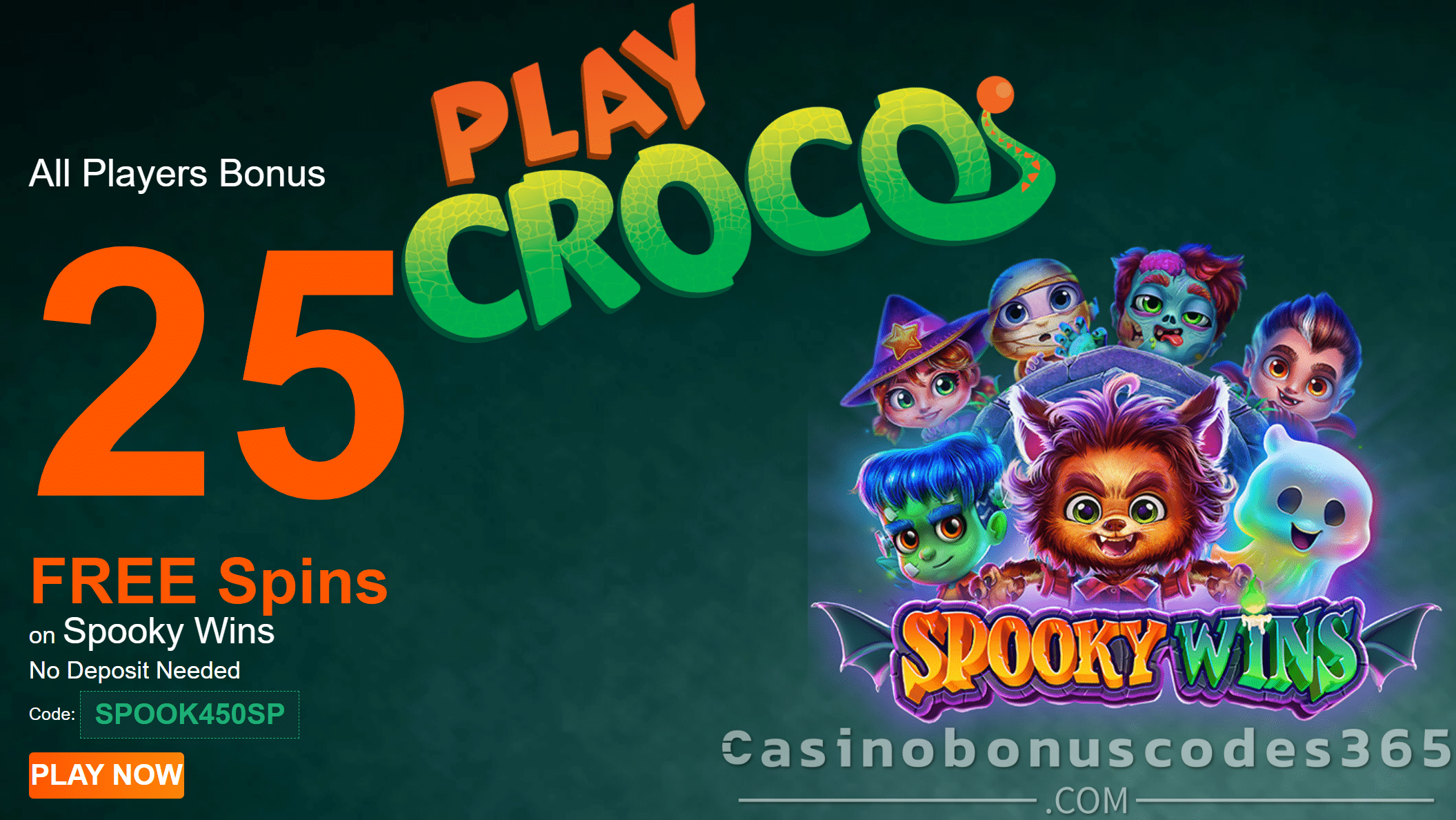 PlayCroco 25 FREE Spooky Wins Spins Special No Deposit New RTG Game Promo