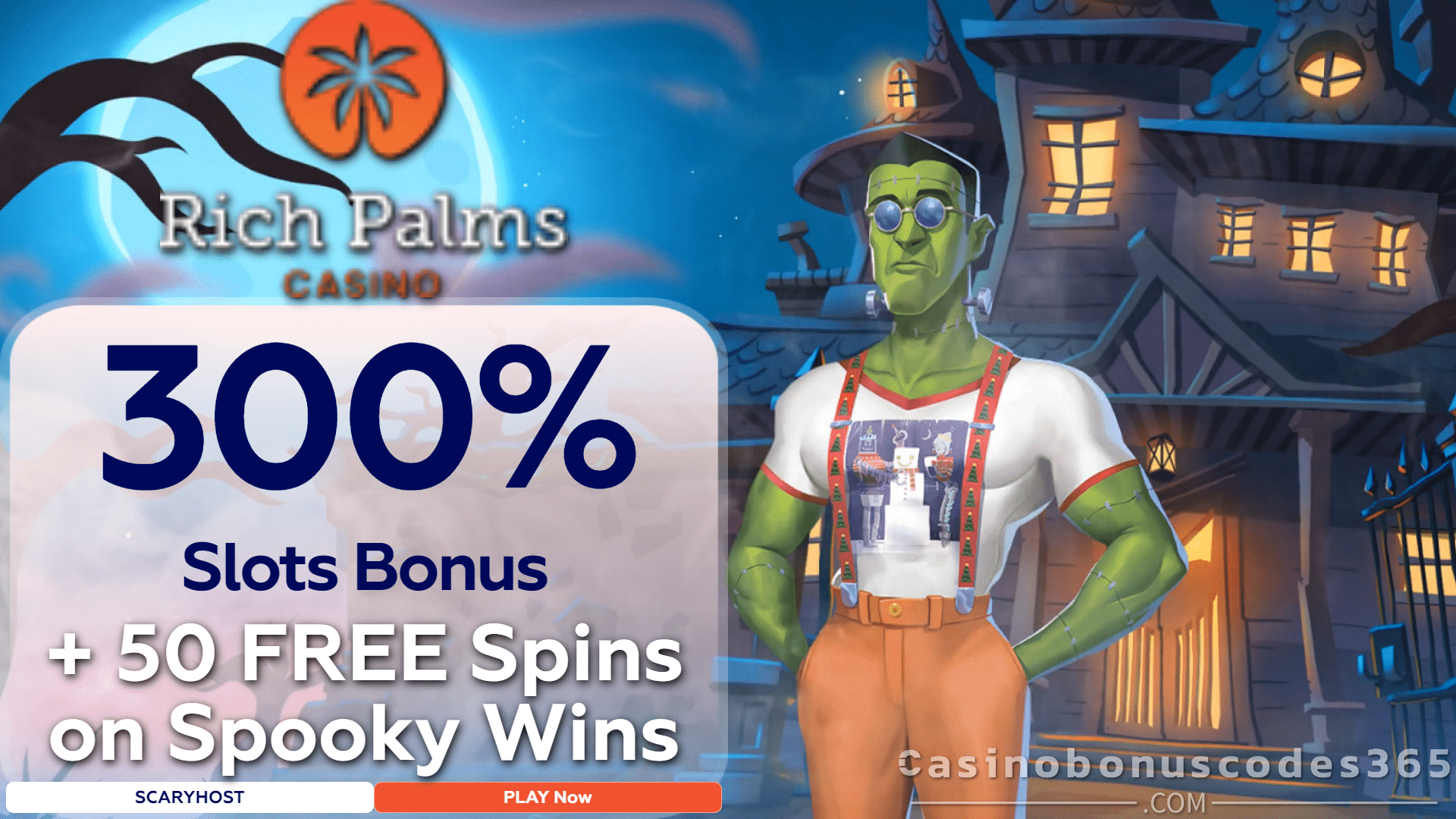 Rich Palms Casino 300% Match plus 50 FREE RTG Spooky Wins Spins Special Halloween Welcome Pack