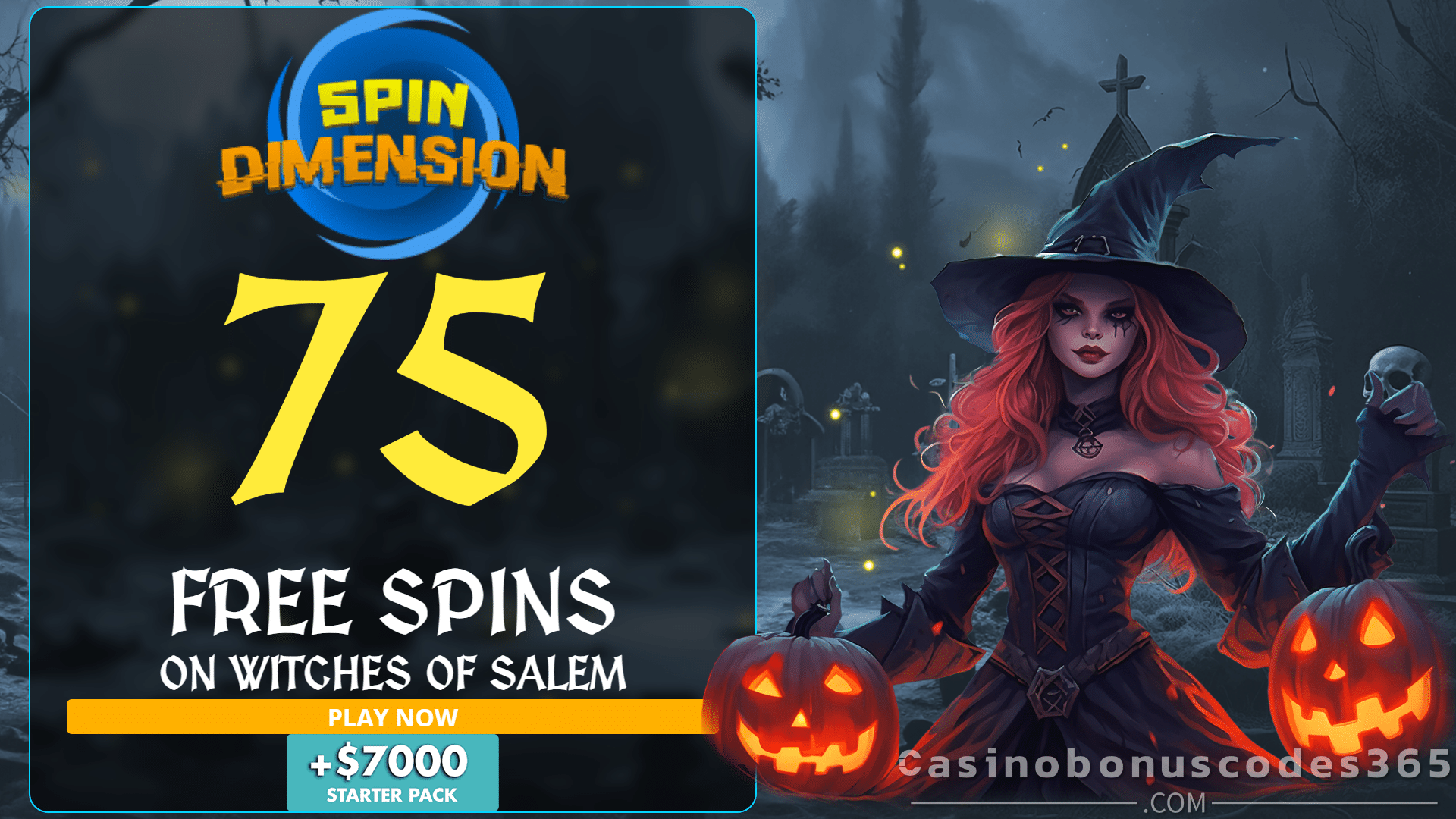 SpinDimension 75 FREE Spins on Rival Gaming Witches of Salem Exclusive No Deposit Welcome Deal