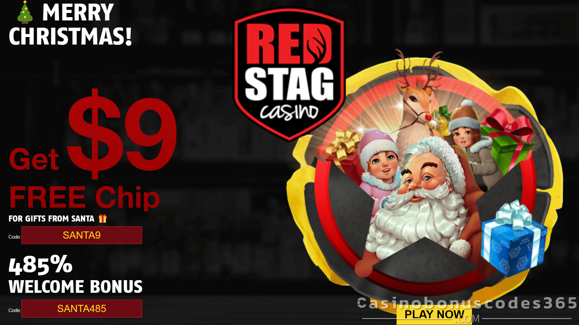 Red Stag Casino 68 FREE Spins on Gifts from Santa plus 485% Match Bonus Welcome Package