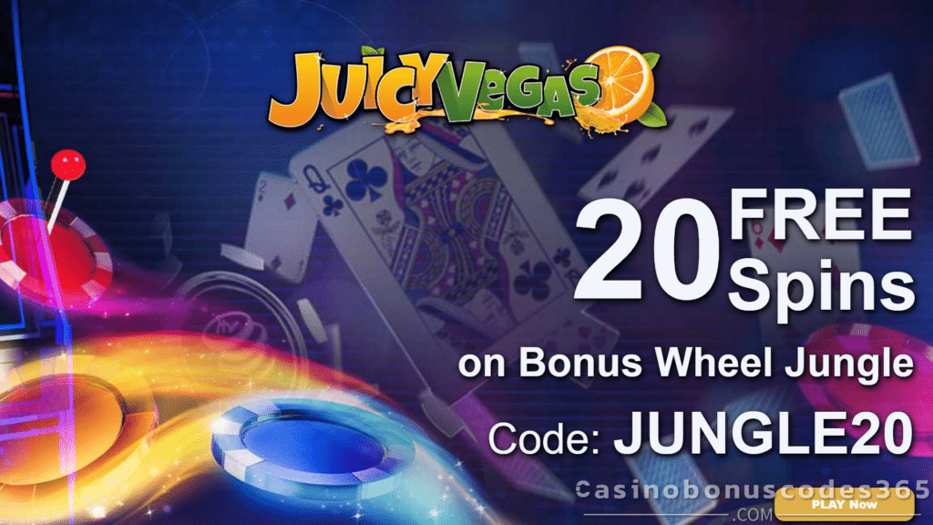 Juicy Vegas Exclusive 20 FREE Spins on Bonus Wheel Jungle No Deposit