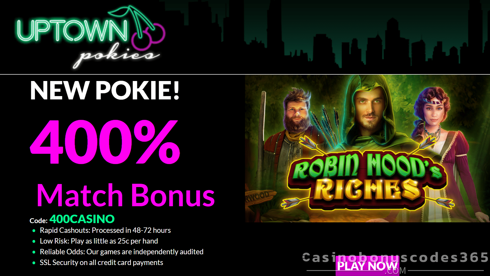 Uptown Pokies RTG Pokies Robin Hood’s Riches 400% Match up to $4000 Special Sign Up Deposit Gift Pack