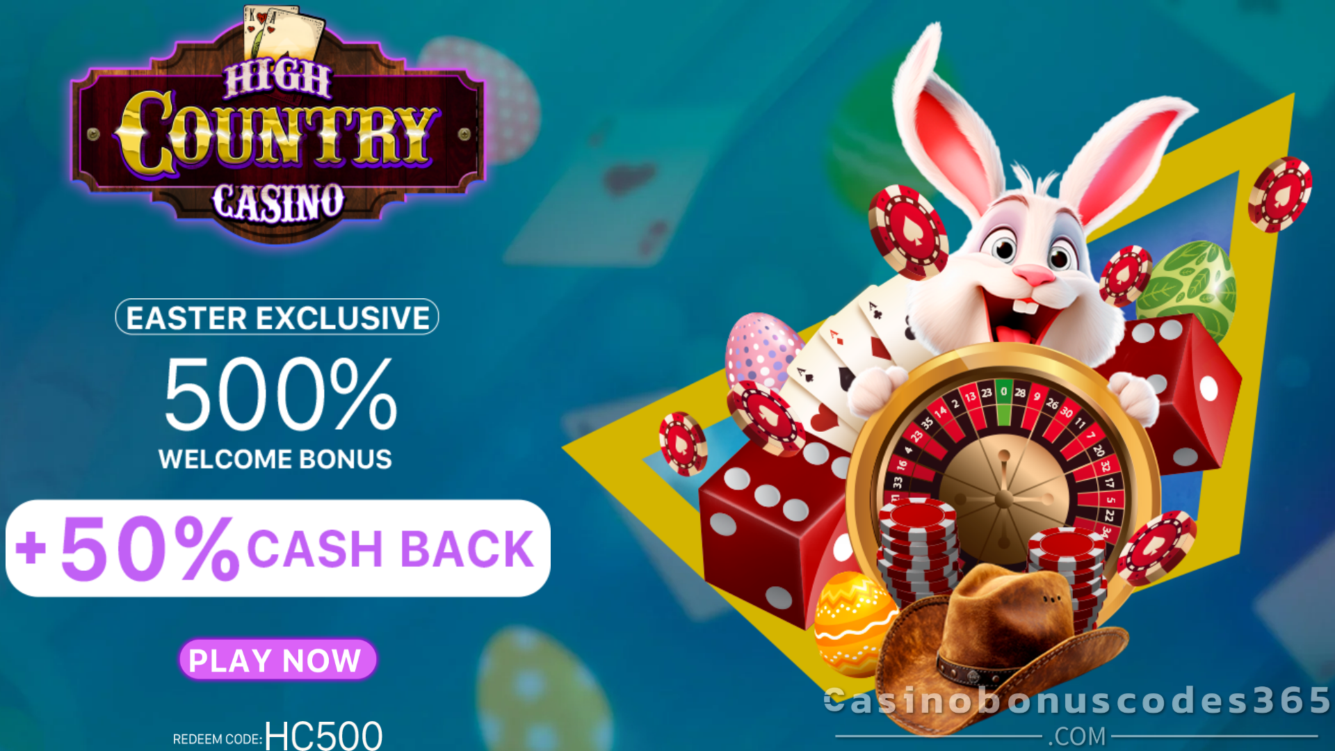 High Country Casino 500% Match Bonus with 50% Cashback RTG Magic Mushroom Happy New Year 2021 Sign Up offer