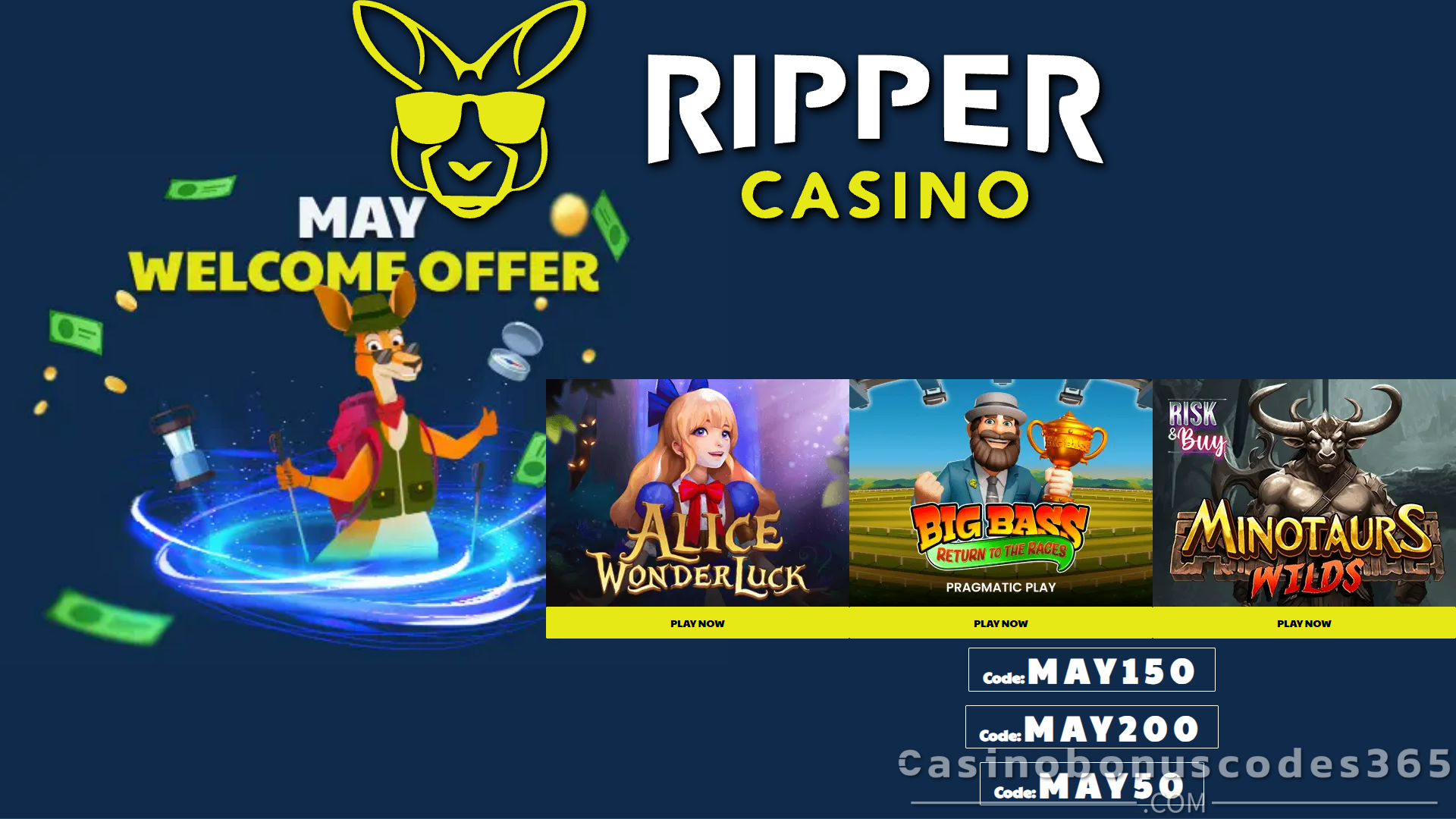 Ripper Casino May Welcome Pack Bonus on Alice WonderLuck, Big Bass Return to the Races & Minotaurs Wilds