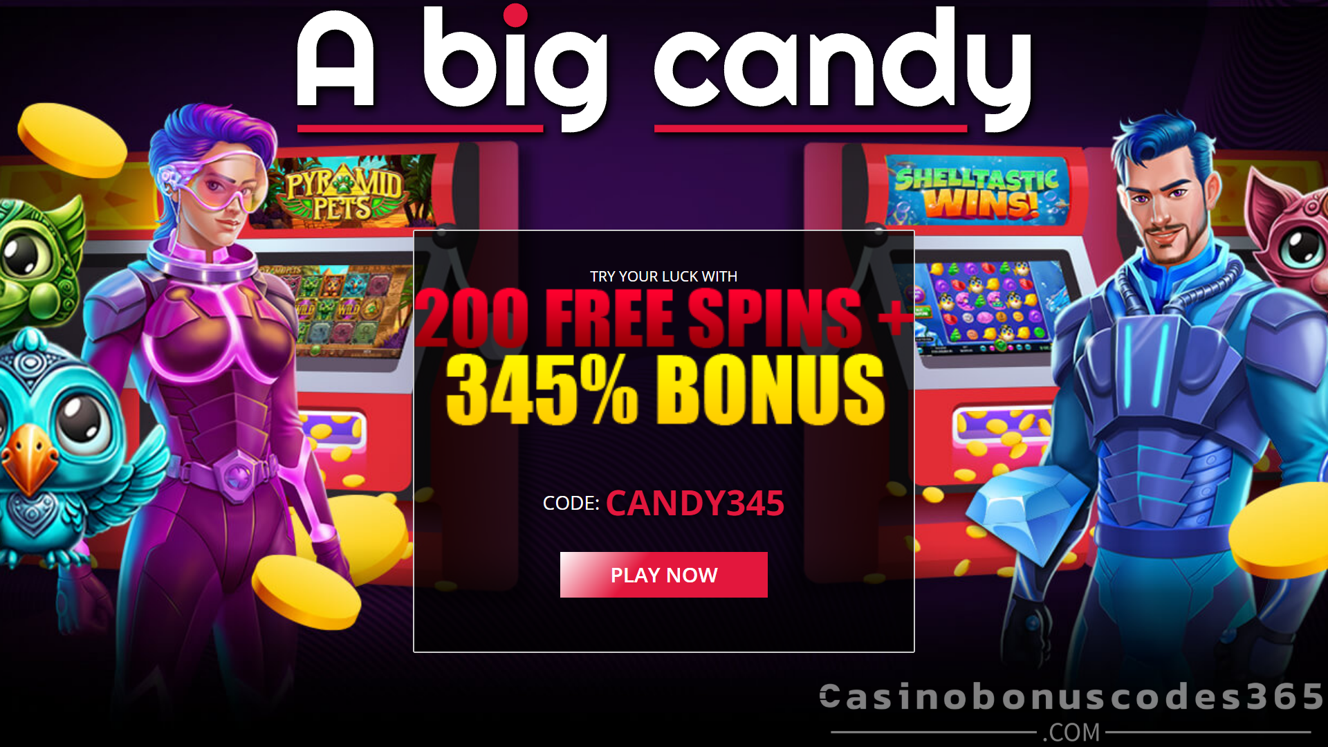 A Big Candy Casino 345% Match Bonus plus 200 FREE Spins RTG Welcome Deposit Reward Bundle