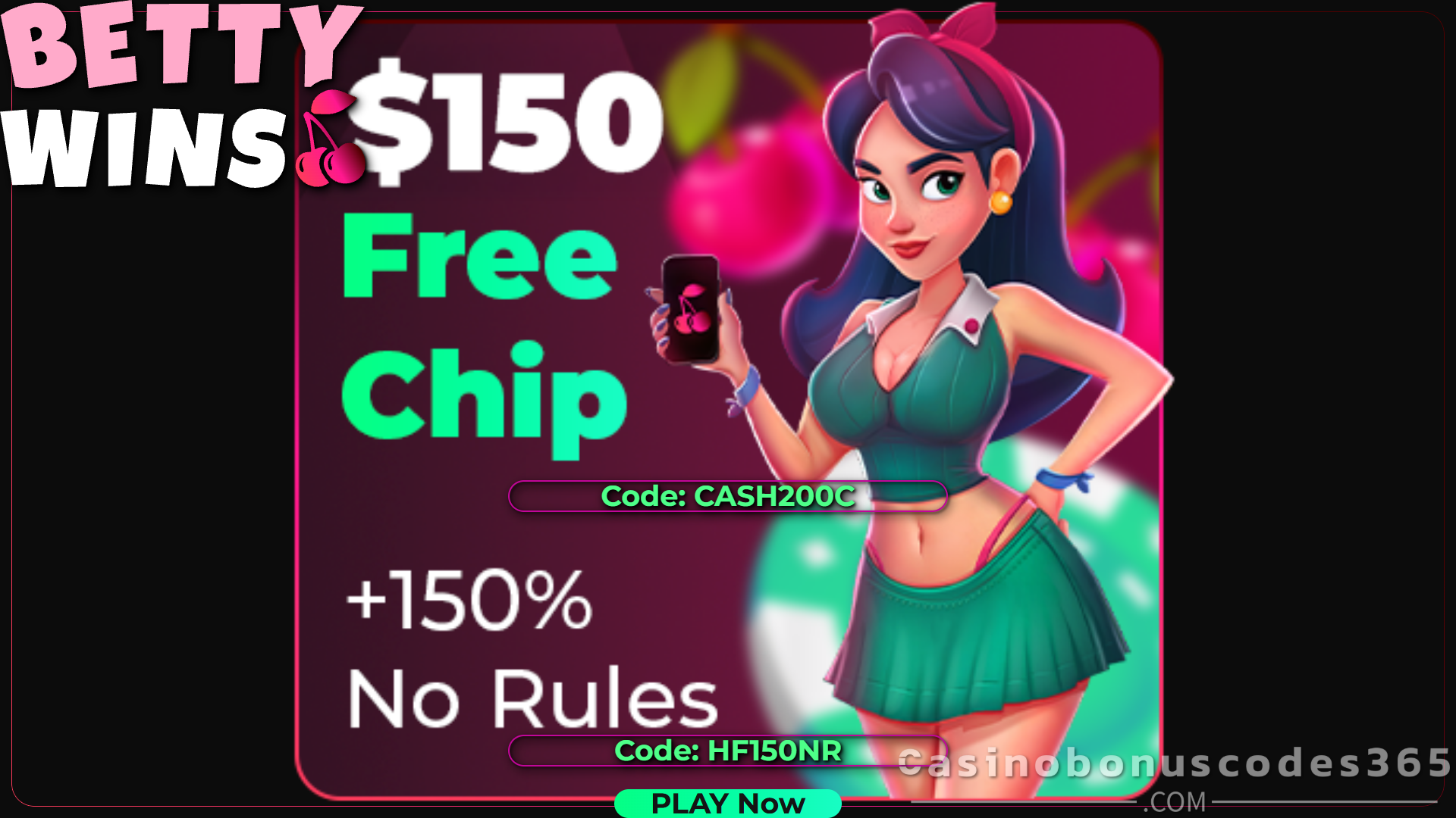 Betty Wins Casino $150 Free Chip + No-Wager Bonus + 100% Cashback Special Promo
