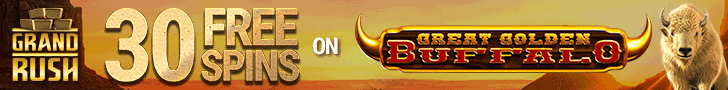 Grand Rush Casino 30 Free Spins on Great Golden Buffalo Slot Promo