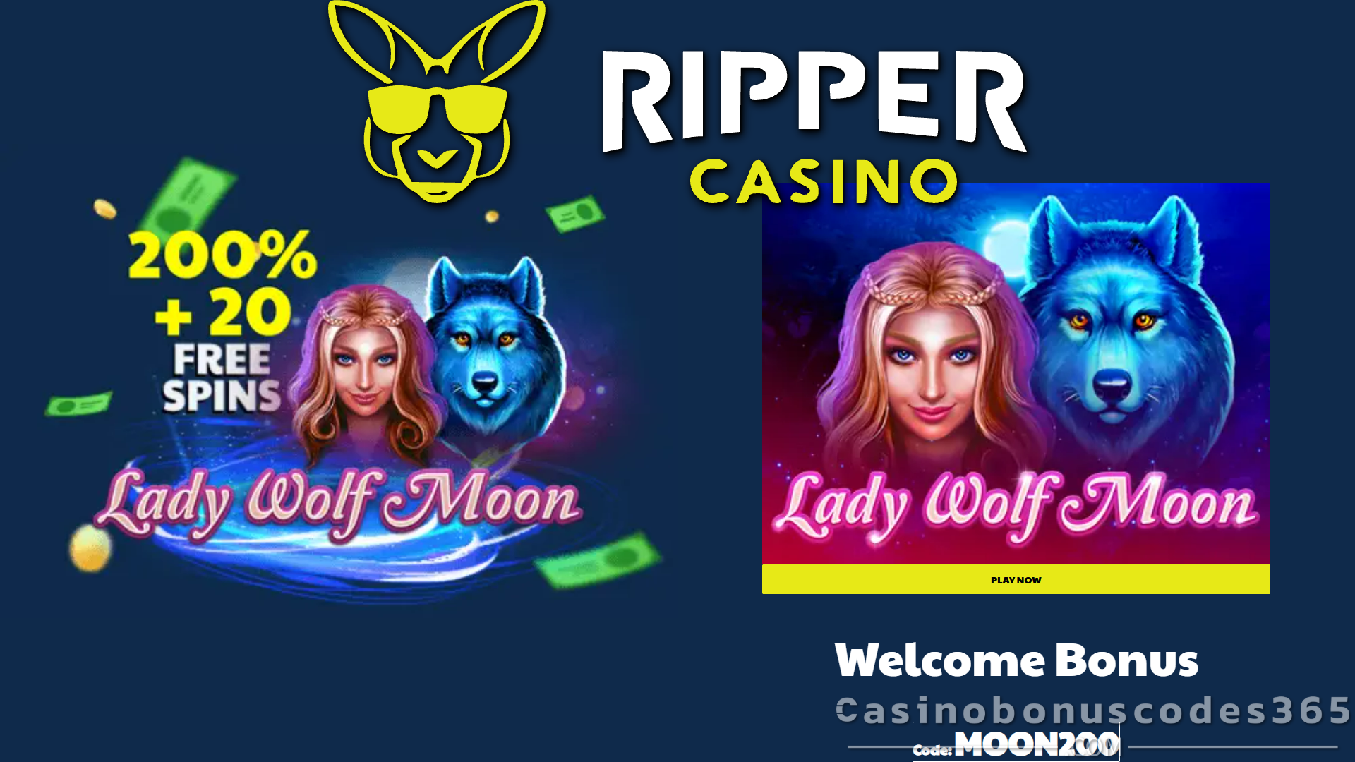 Ripper Casino 200% Match Bonus + 20 FREE Spins on BGaming Lady Wolf Moon