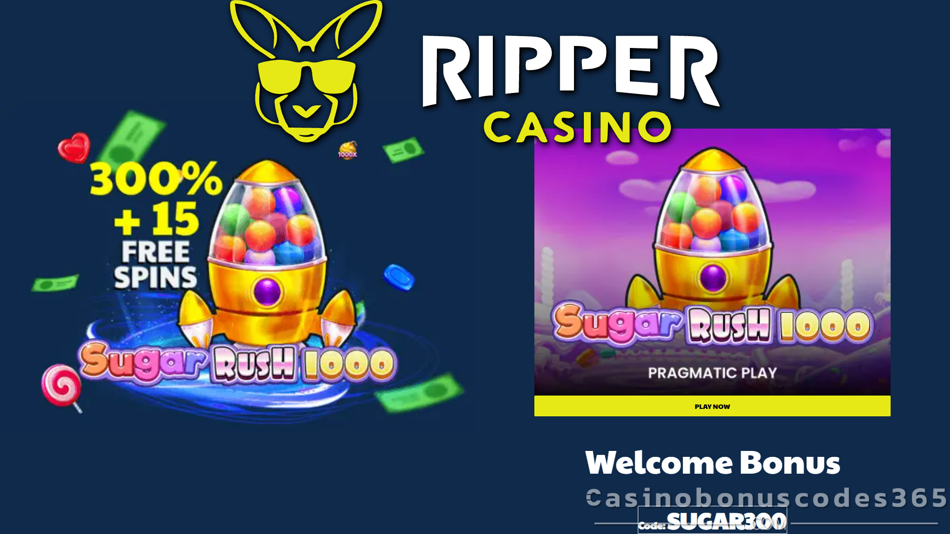Ripper Casino 300% Match Bonus + 15 FREE Spins on Pragmatic Play's Sugar Rush 1000