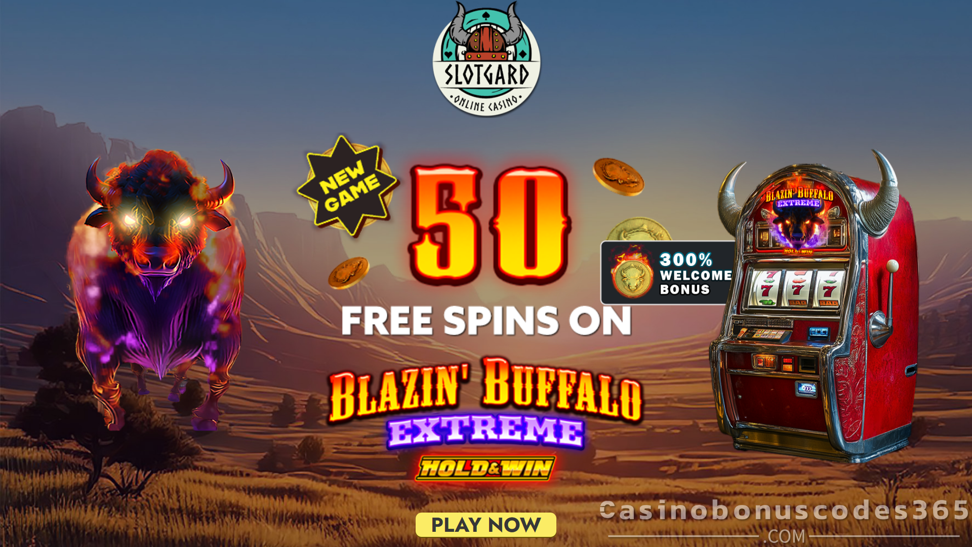 Slotgard Casino 50 FREE Spins on Rival Gaming Blazin’ Buffalo Extreme No Deposit Bonus