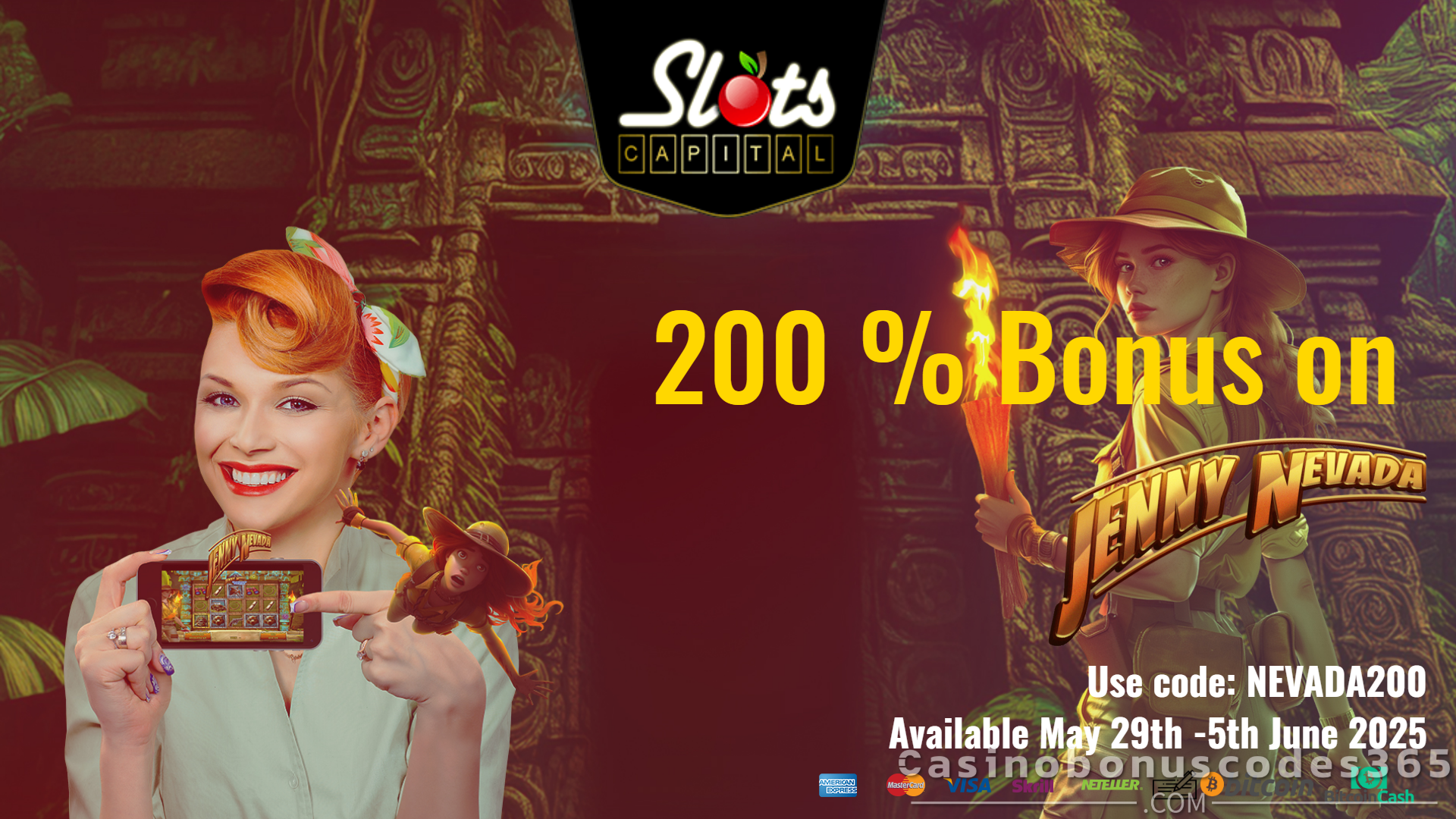 Slots Capital Casino 200% Match Bonus on Jenny Nevada and the Diamond Temple