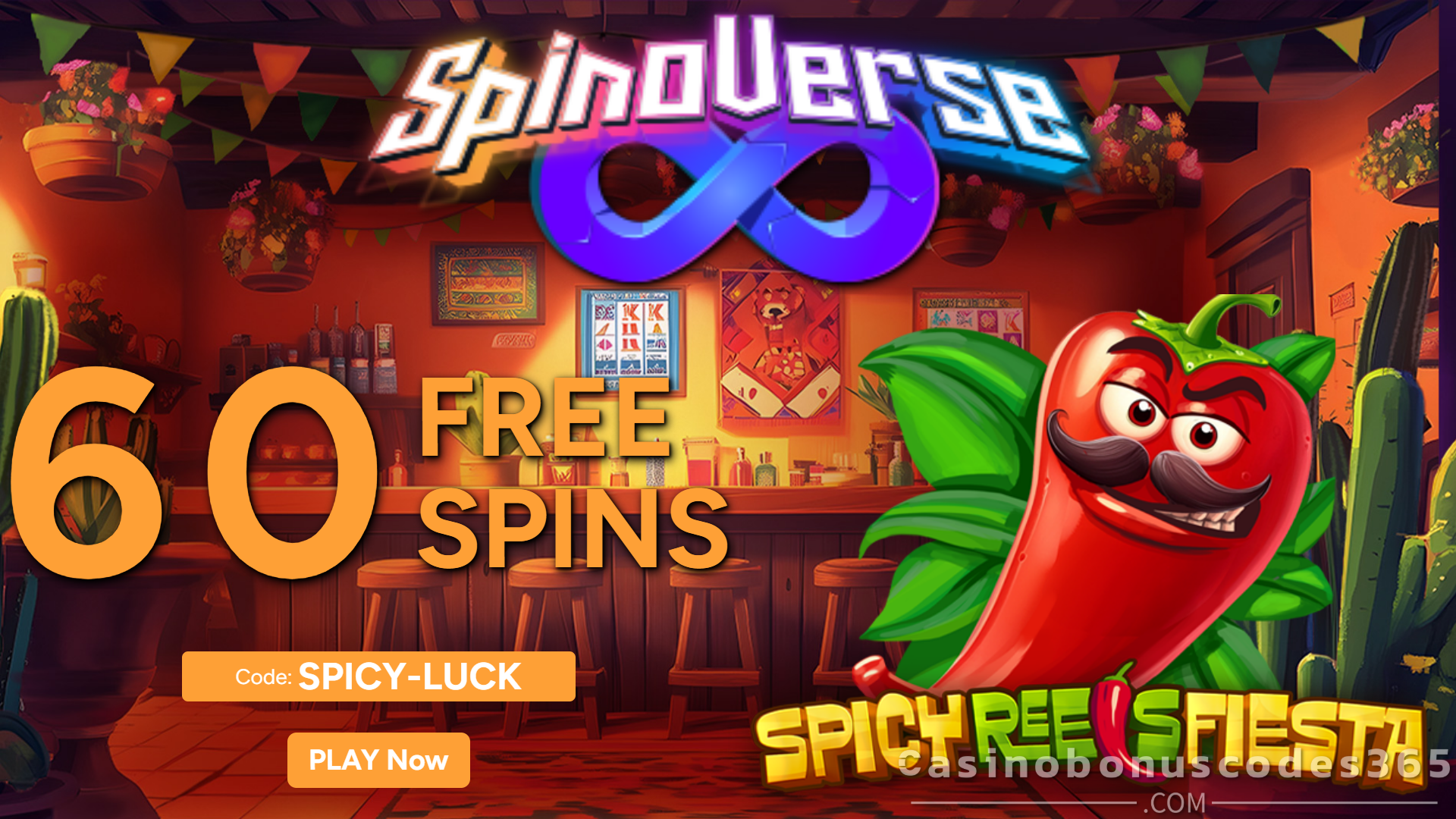 SpinoVerse 60 FREE Spins on SpinLogic Gaming Spicy Reels Fiesta No Deposit Bonus
