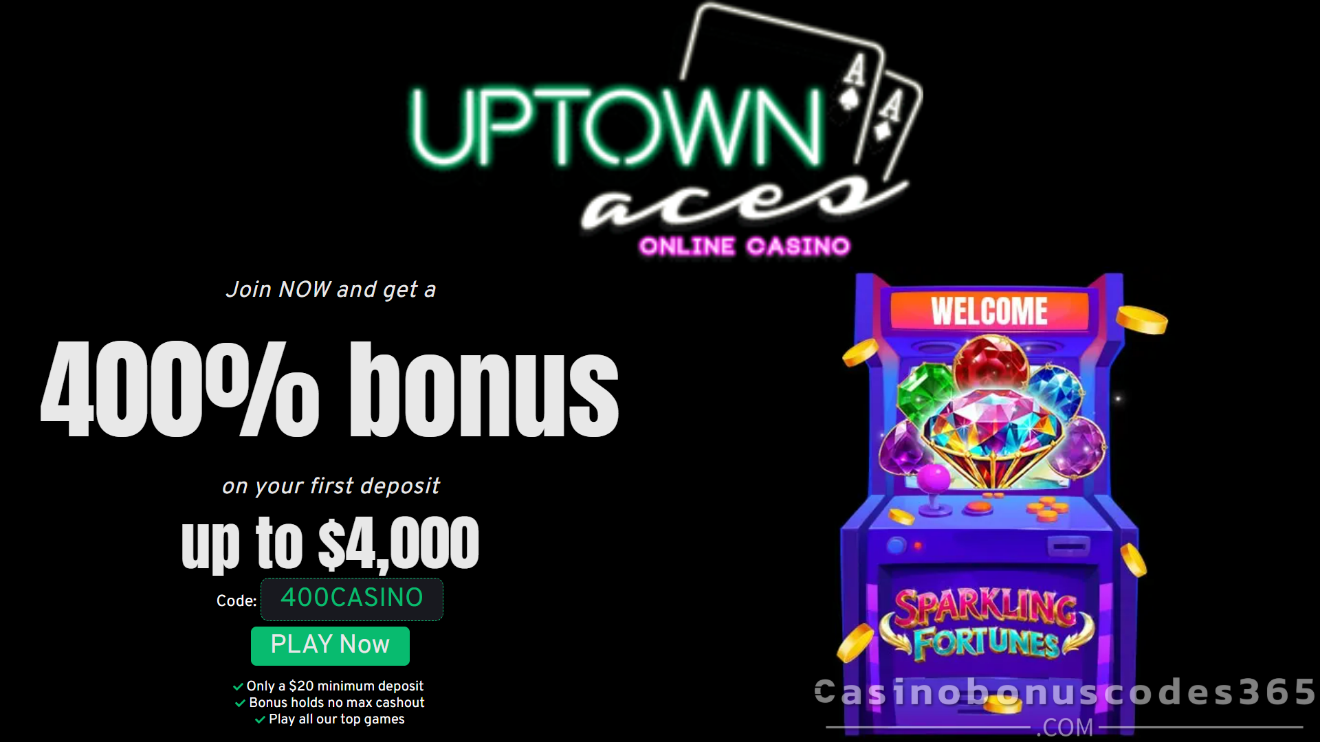 Uptown Aces Casino 10 FREE Spins on Sparkling Fortunes