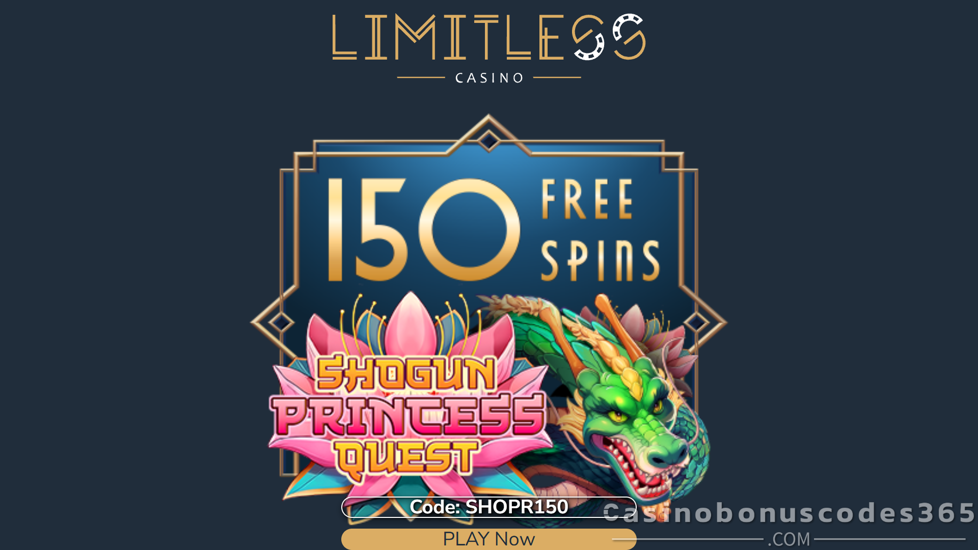 Limitless Casino 150 FREE Spins on Shogun Princess Quest No Deposit Bonus Anime Style Japan