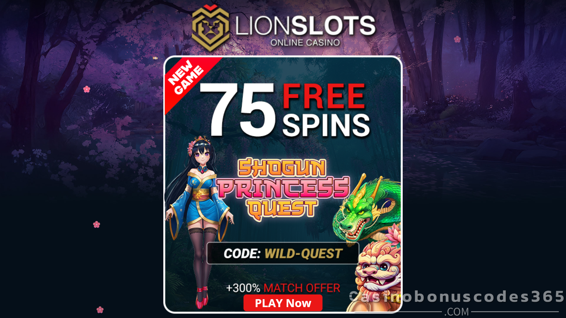 Lion Slots Casino 75 FREE Spins on Shogun Princess Quest