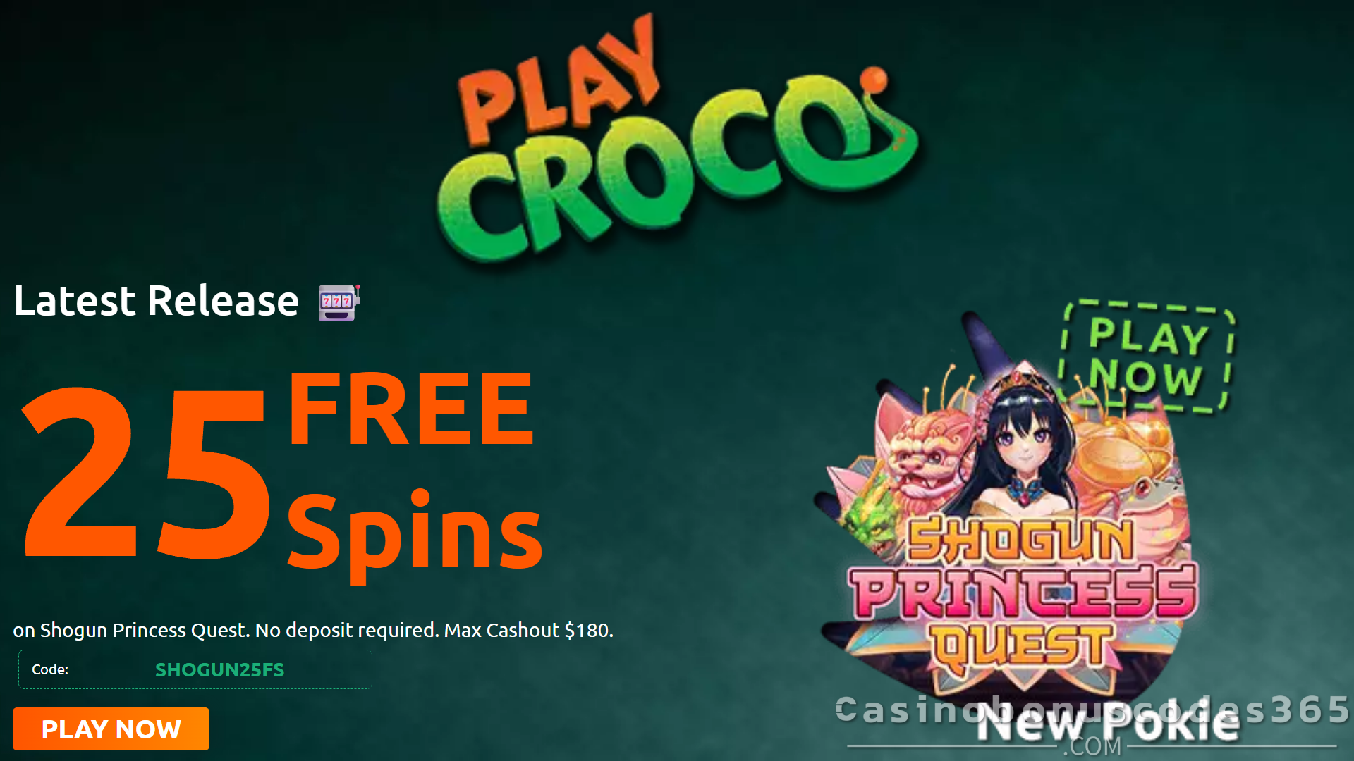 PlayCroco 25 FREE Spins on SpinLogic Shogun Princess Quest No Deposit Bonus June 2025