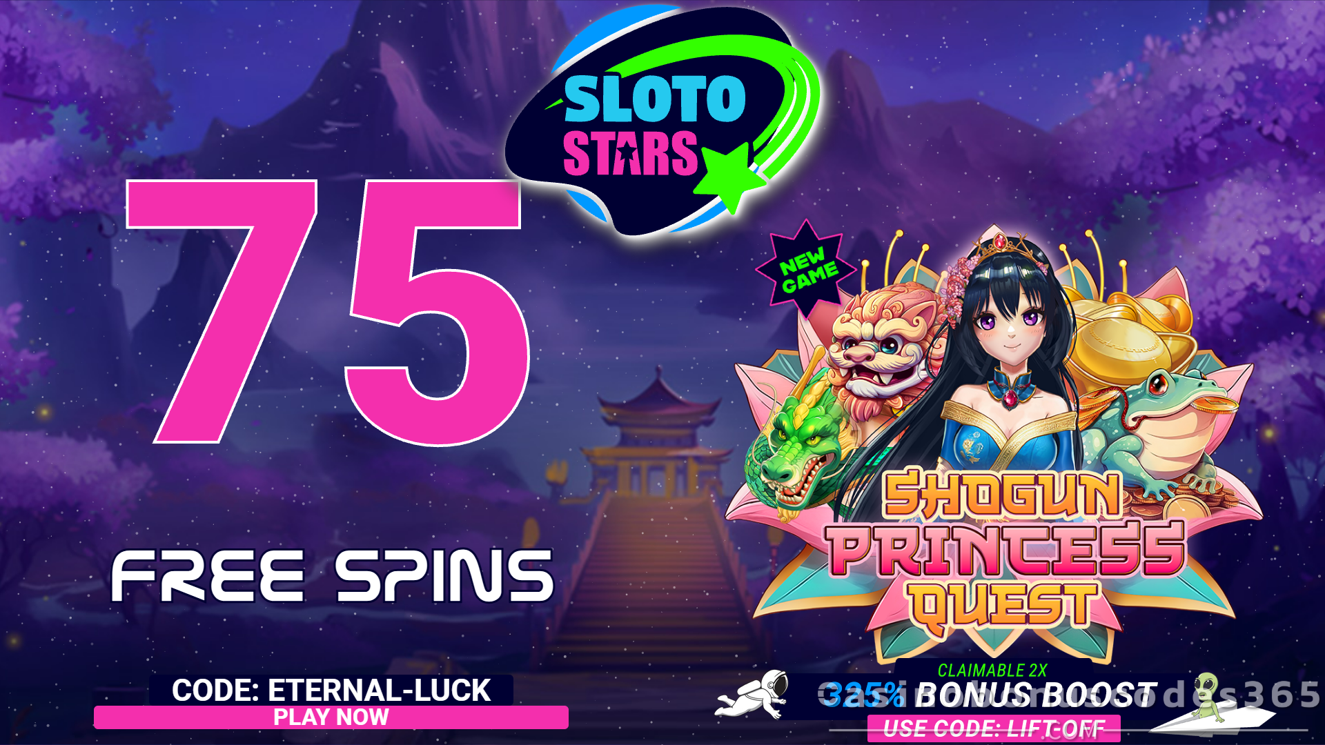 Sloto Stars 75 FREE Spins on SpinLogic Gaming Shogun Princess Quest No Deposit Bonus June 2025