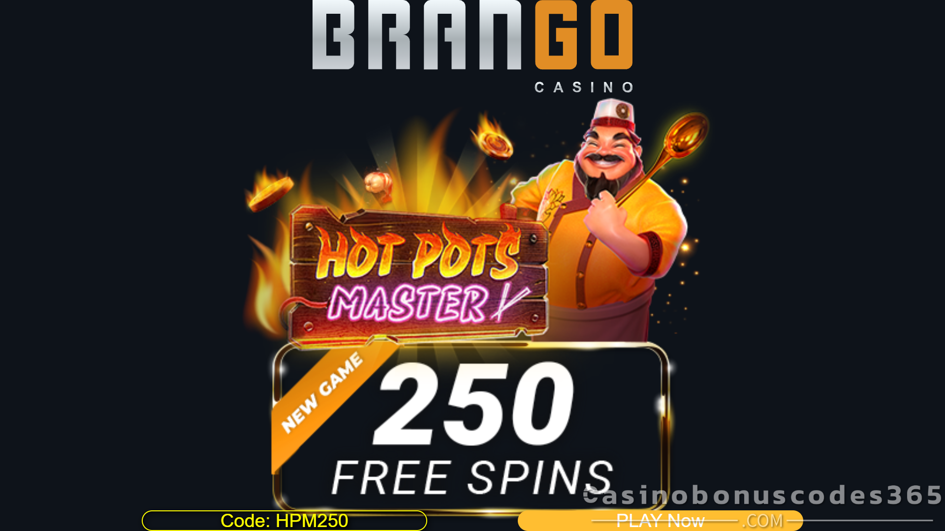 Casino Brango 250 FREE Spins on Hot Pots Master No Deposit Bonus