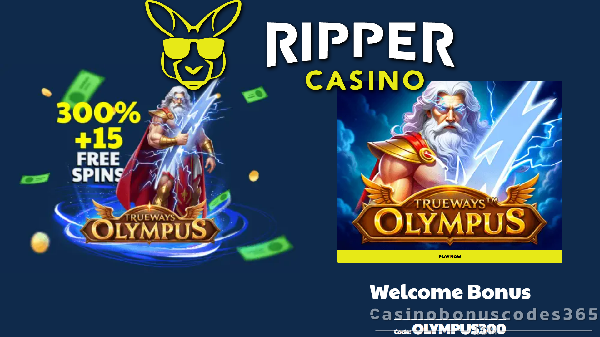 Ripper Casino 300% Bonus + 15 FREE Spins on Olympus TRUEWAYS BGaming Slot July 2025