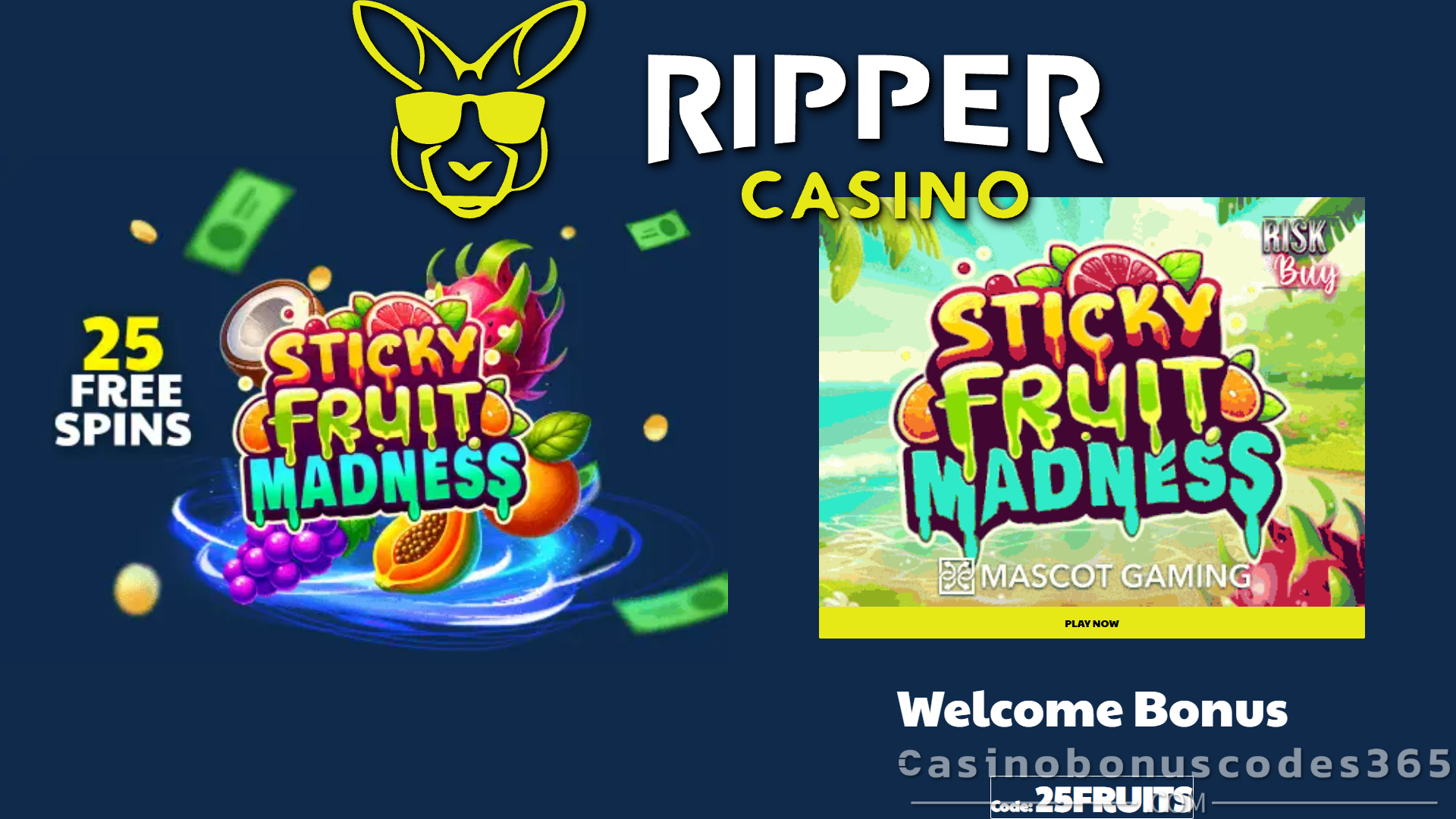 Ripper Casino 25 FREE Spins on Sticky Fruit Madness