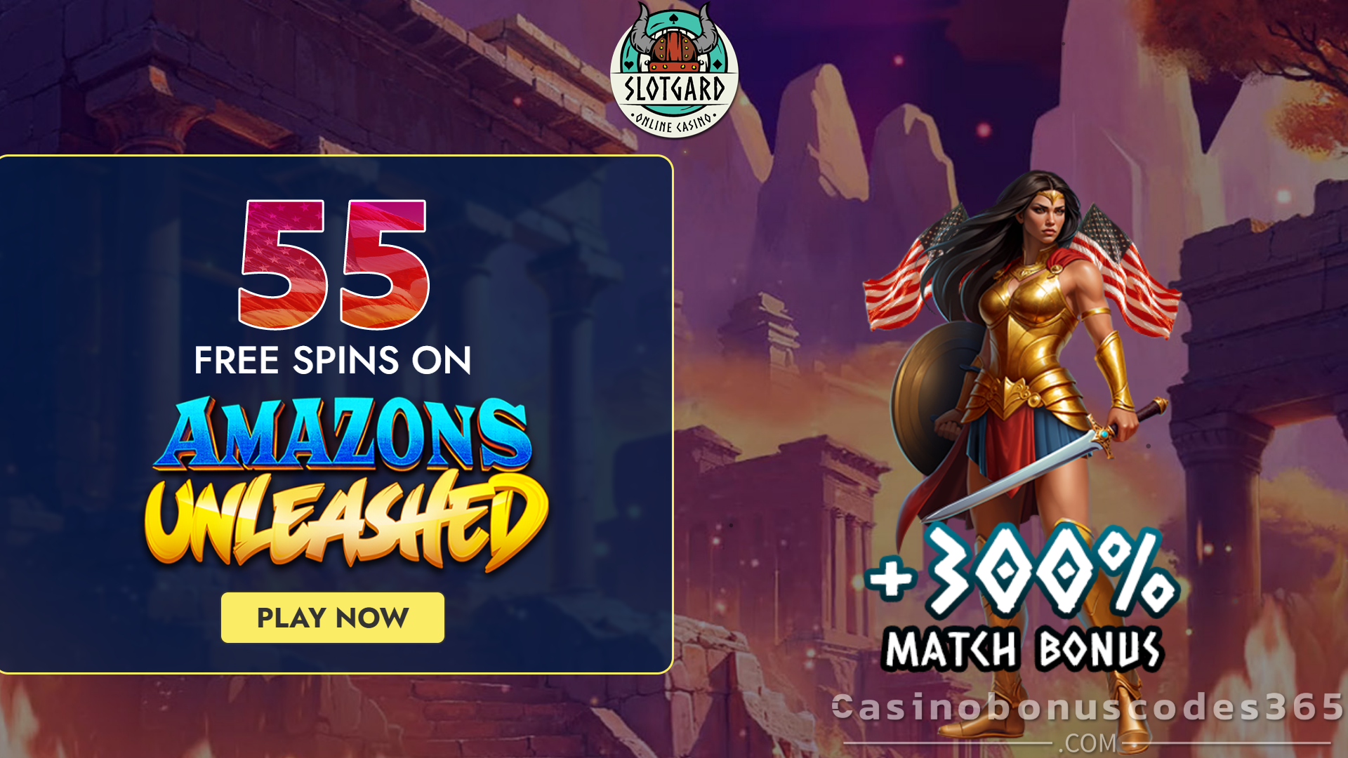 Slotgard Casino 55 FREE Spins on Rival Gaming Amazons Unleashed No Deposit Bonus