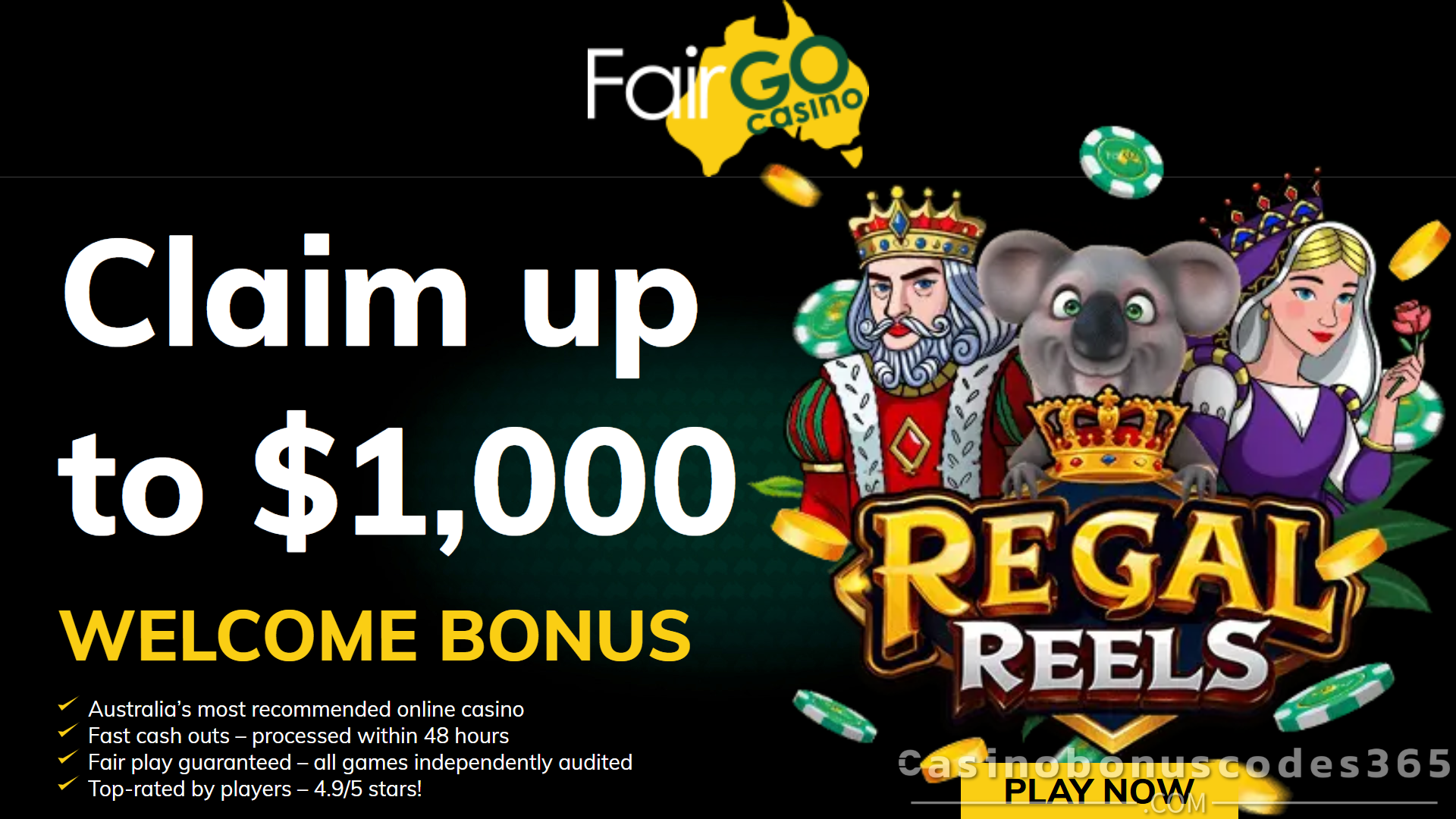 Fair Go Casino 30 FREE Spins on Regal Reels