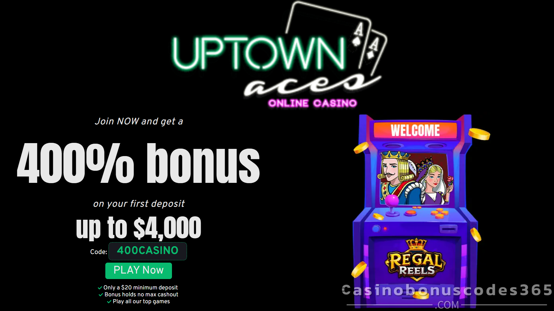 Uptown Aces Casino 10 FREE Spins on Regal Reels