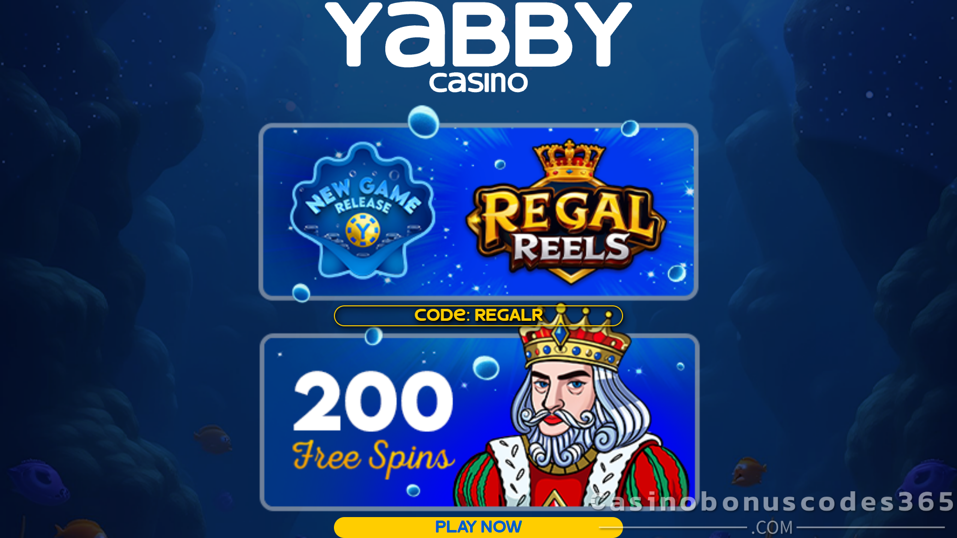 Yabby Casino 200 FREE Spins on SpinLogic Regal Reels Slot