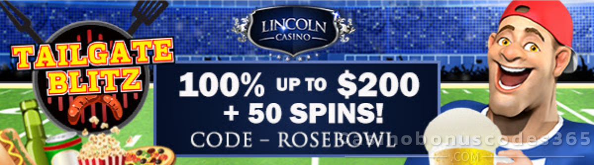 Lincoln Casino 100% Match up to $200 + 50 FREE Spins on Tailgate Blitz Football Bonus