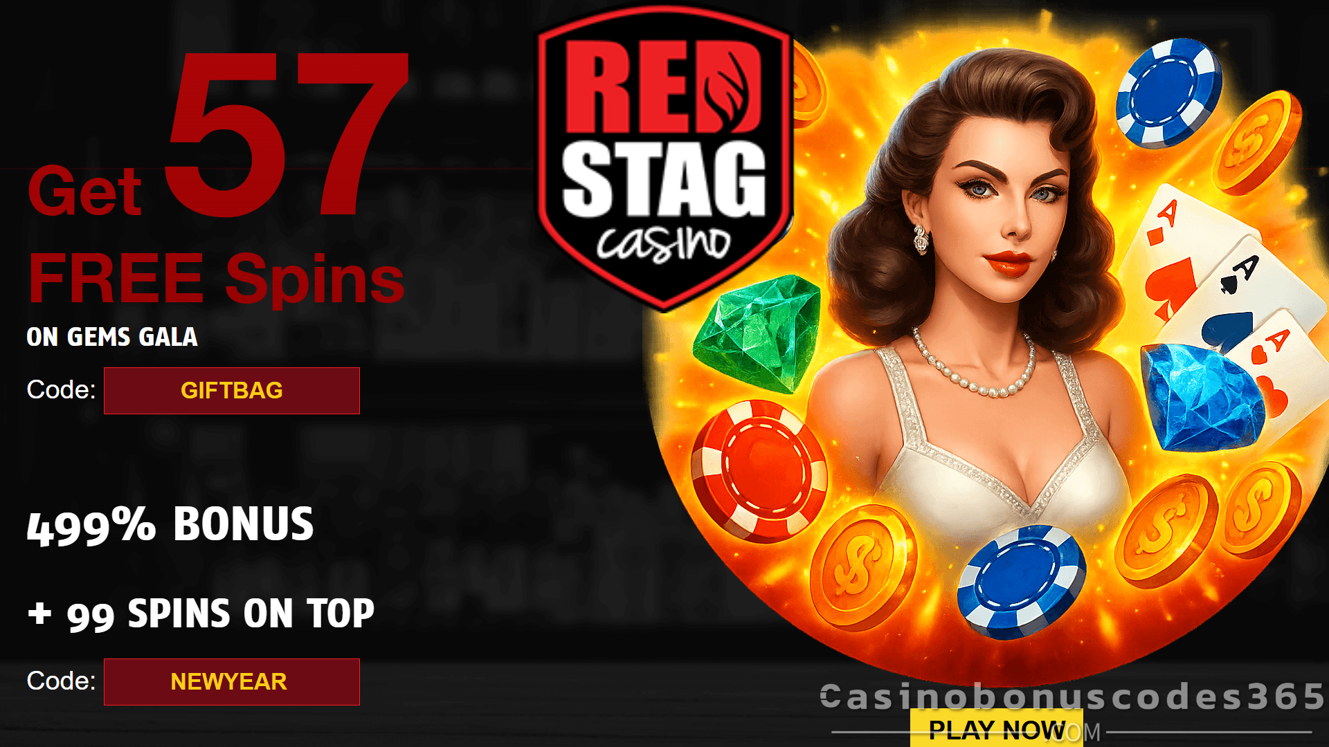 Red Stag Casino New Year 2026 Bonus 57 FREE Spins on Gems Gala + 499% Match Bonus