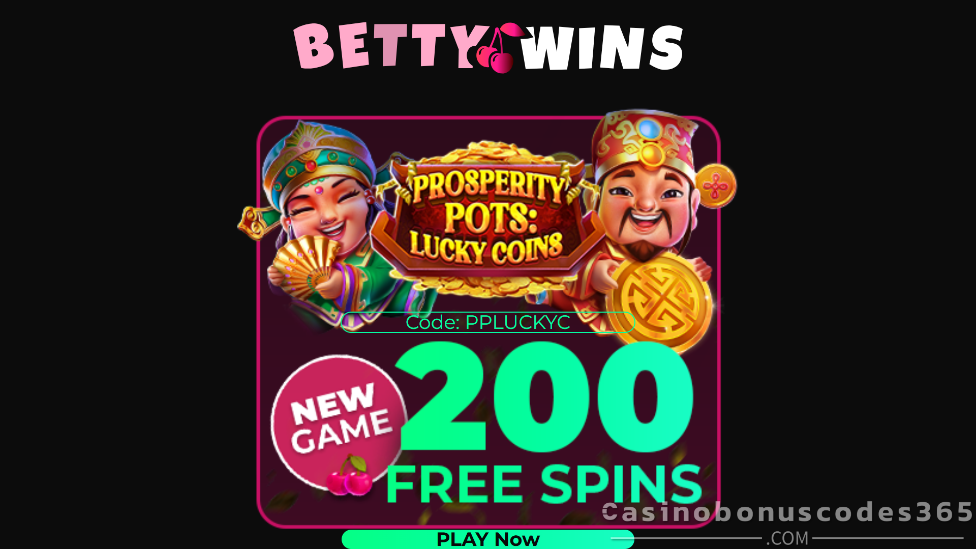 Betty Wins Casino 200 FREE Spins on Prosperity Pots Lucky Coins No Deposit Bonus