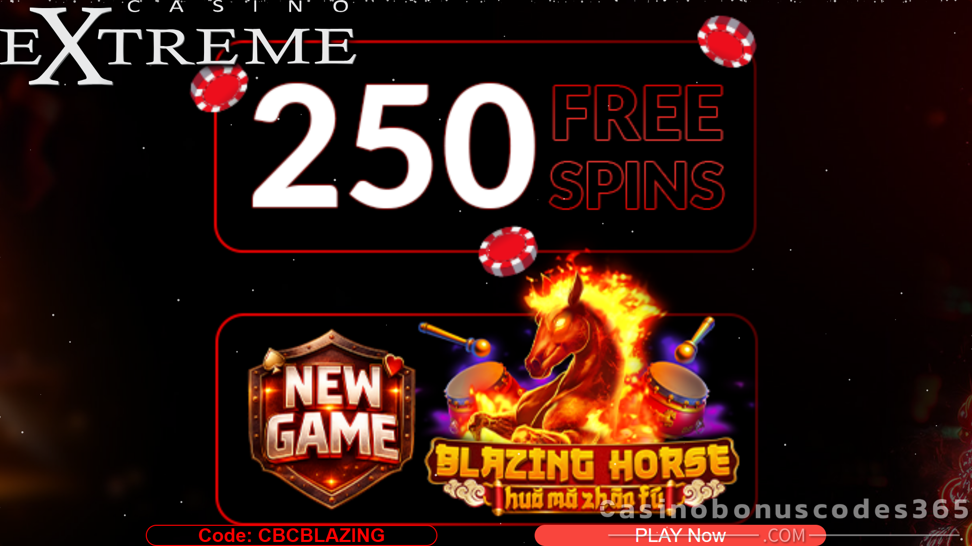Casino Extreme 250 FREE Spins on Blazing Horse No Deposit Bonus