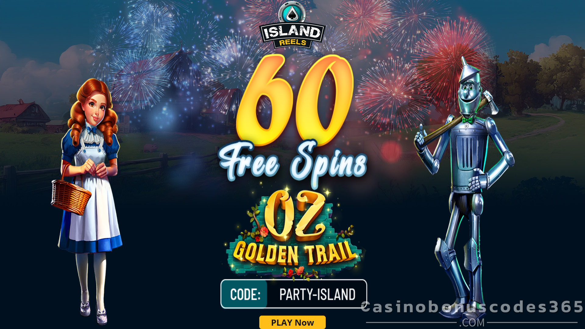Island Reels 60 FREE Spins on Oz Golden Trail No Deposit Bonus