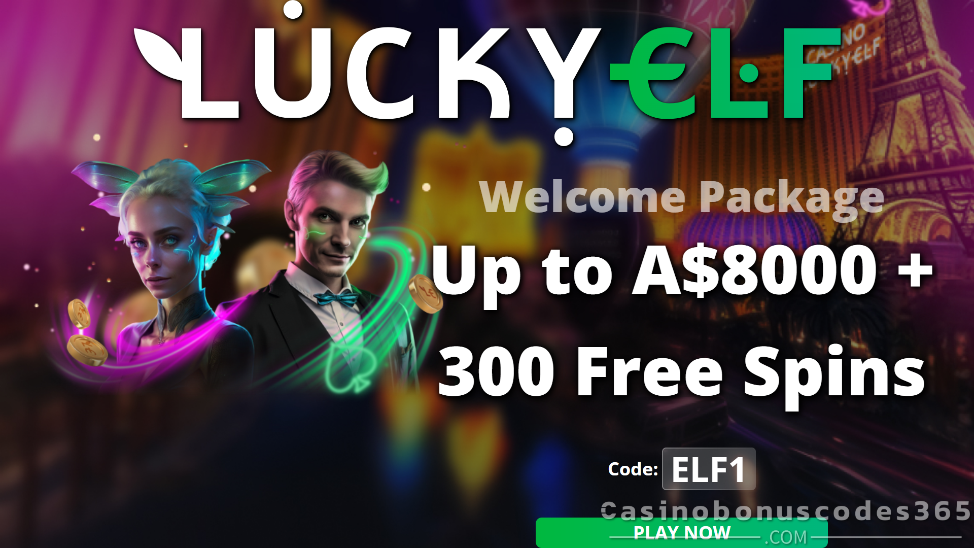 LuckyElf Casino 100% Match Bonus plus 300 FREE Spins Welcome Reward