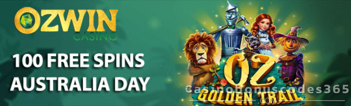 Ozwin Australia Day 100 FREE Spins on Oz Golden Trail No Deposit Bonus