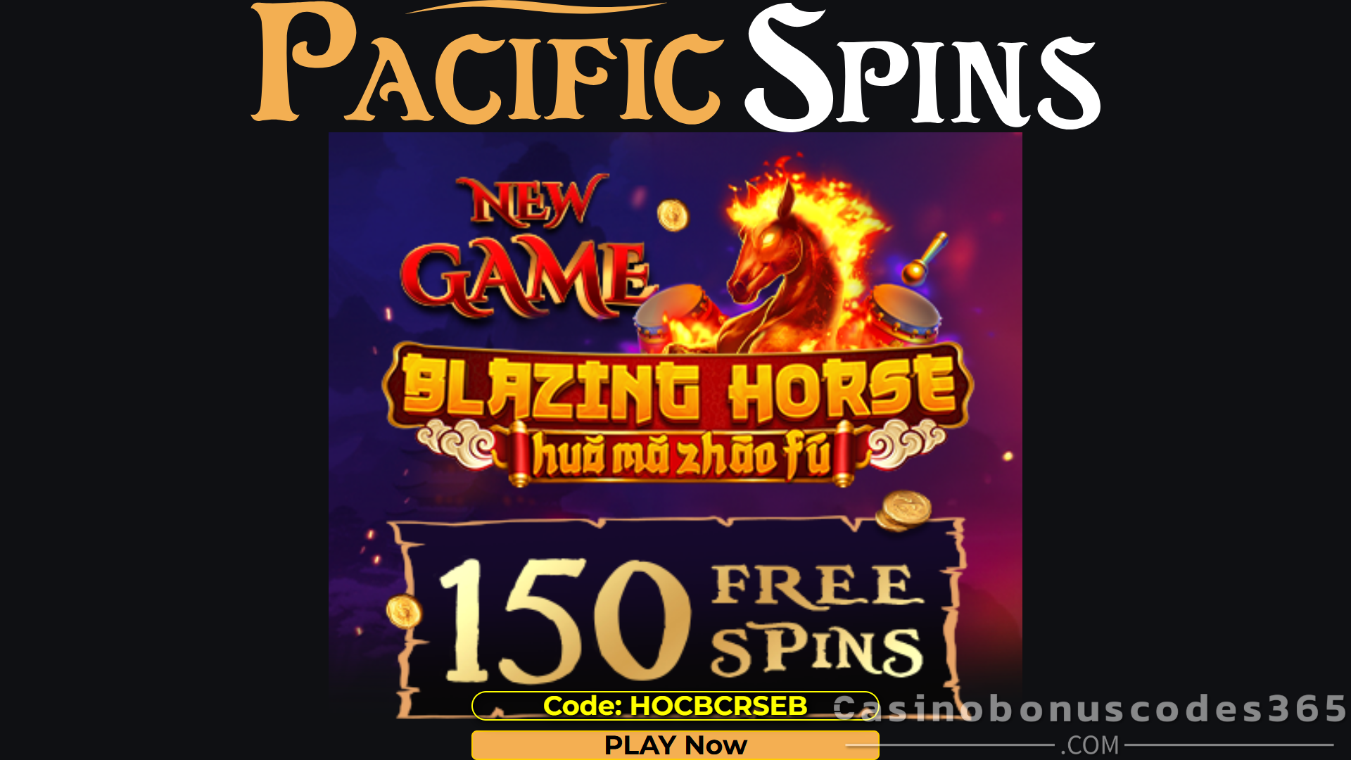 Pacific Spins Casino 150 FREE Spins on Blazing Horse No Deposit Bonus