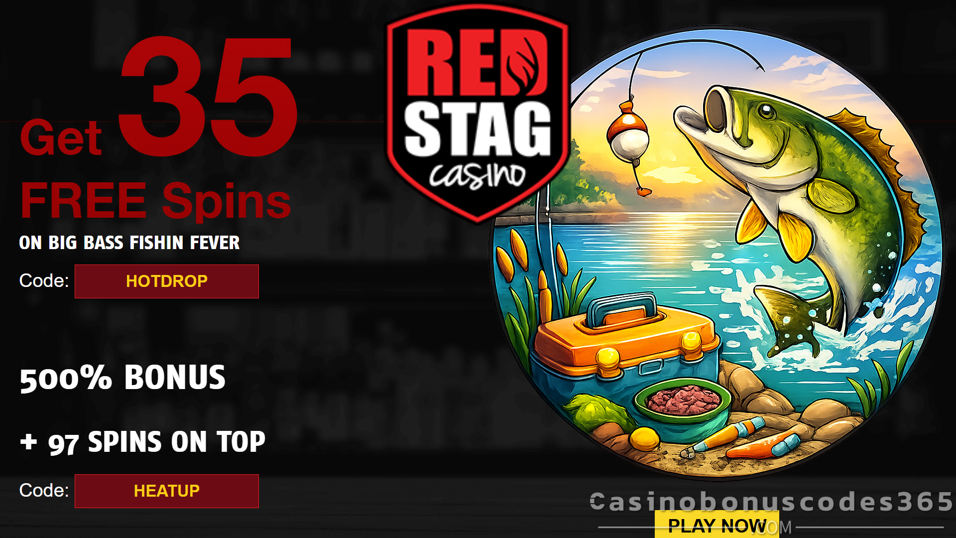 Red Stag Casino 35 FREE Spins on WGS Big Bass Fishin' Fever and 355% Match Bonus plus 95 FREE Spins Special New Players Pack