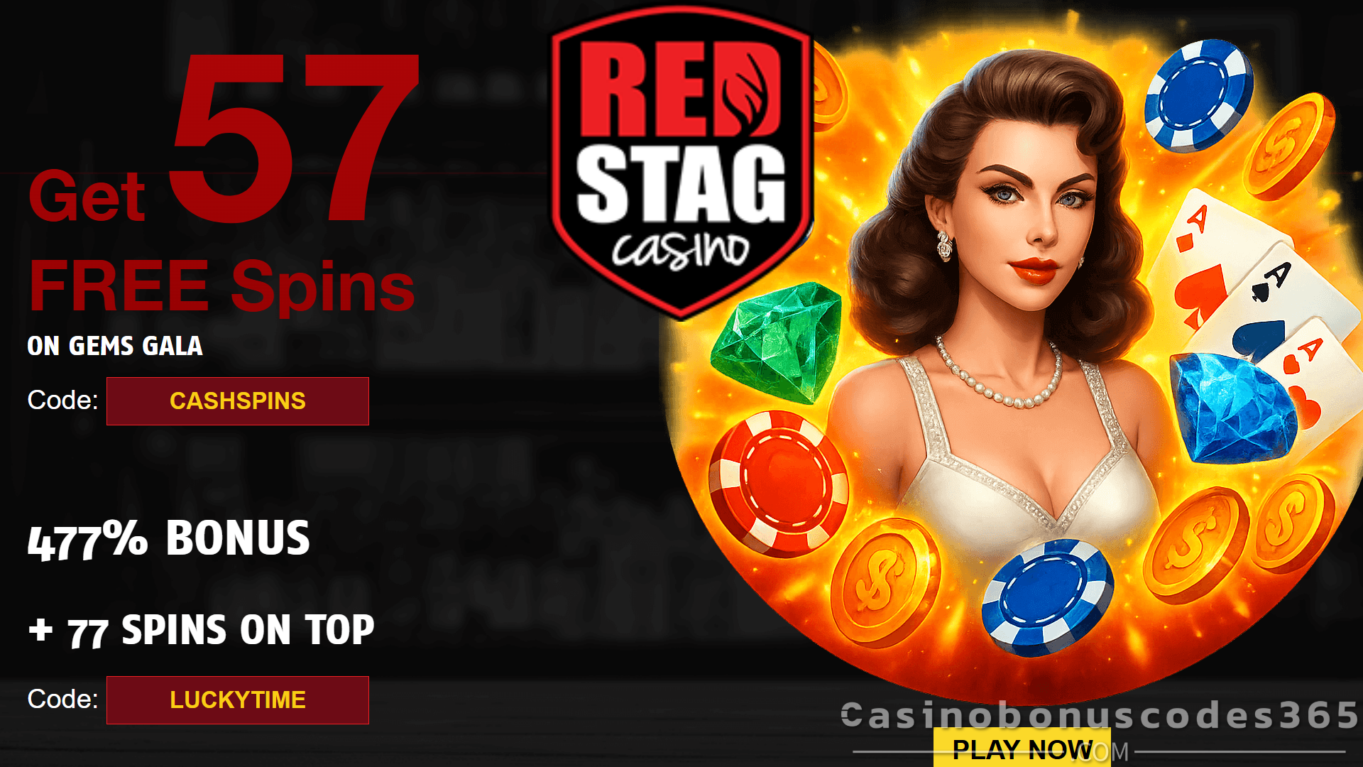 Red Stag Casino January 2026 Bonus 57 FREE Spins on Gems Gala plus 477% Match Bonus