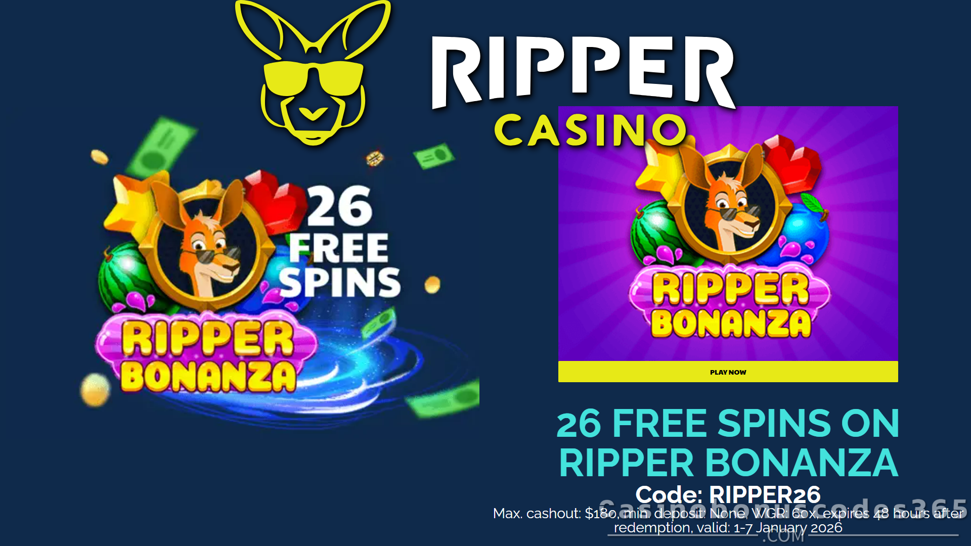 Ripper Casino New Year 2026 Bonus 26 FREE Spins on Ripper Bonanza No Deposit
