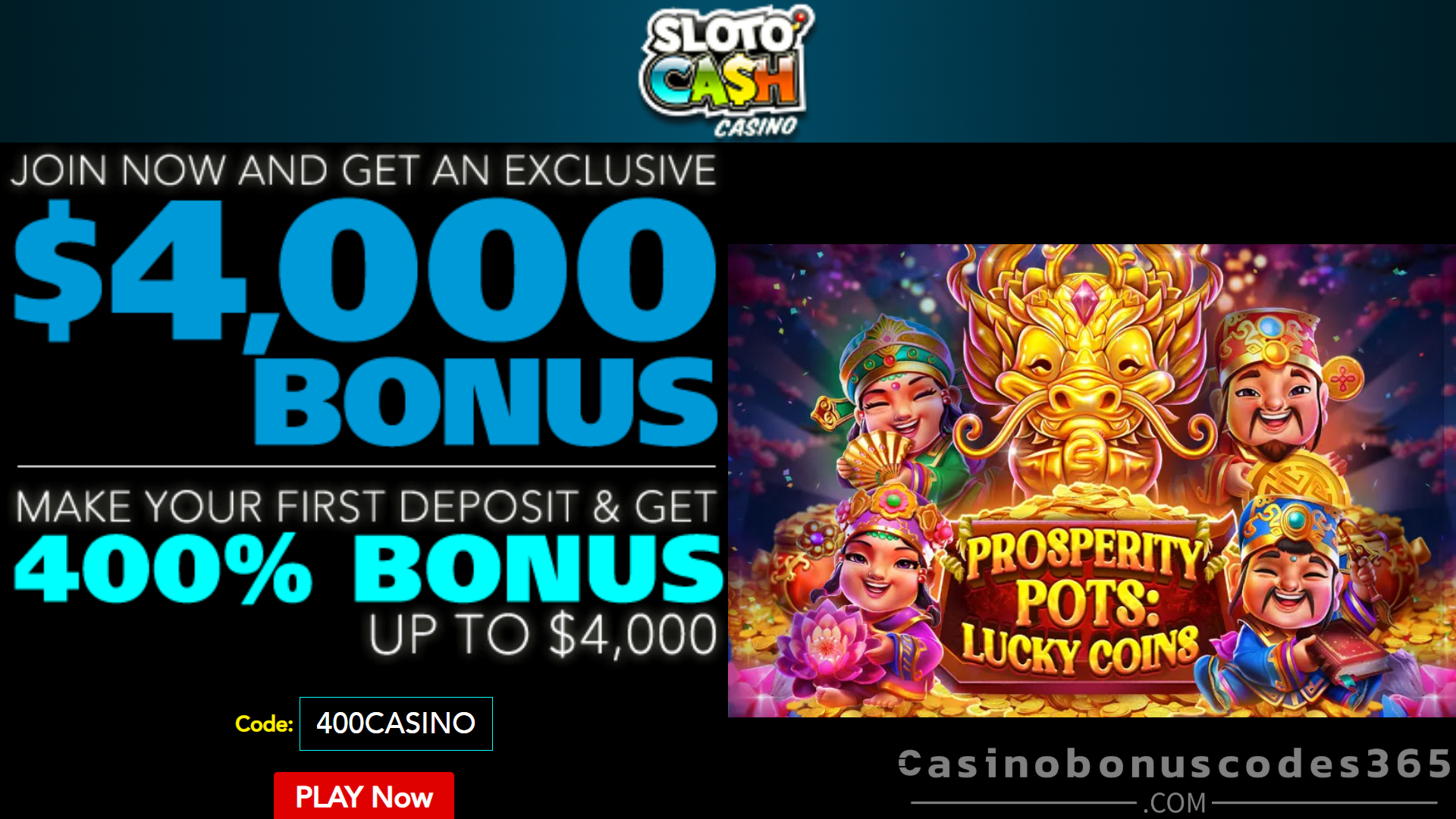 SlotoCash Casino 25 FREE Spins and 100 EASY-WIN Spins on Prosperity Pots: Lucky Coins