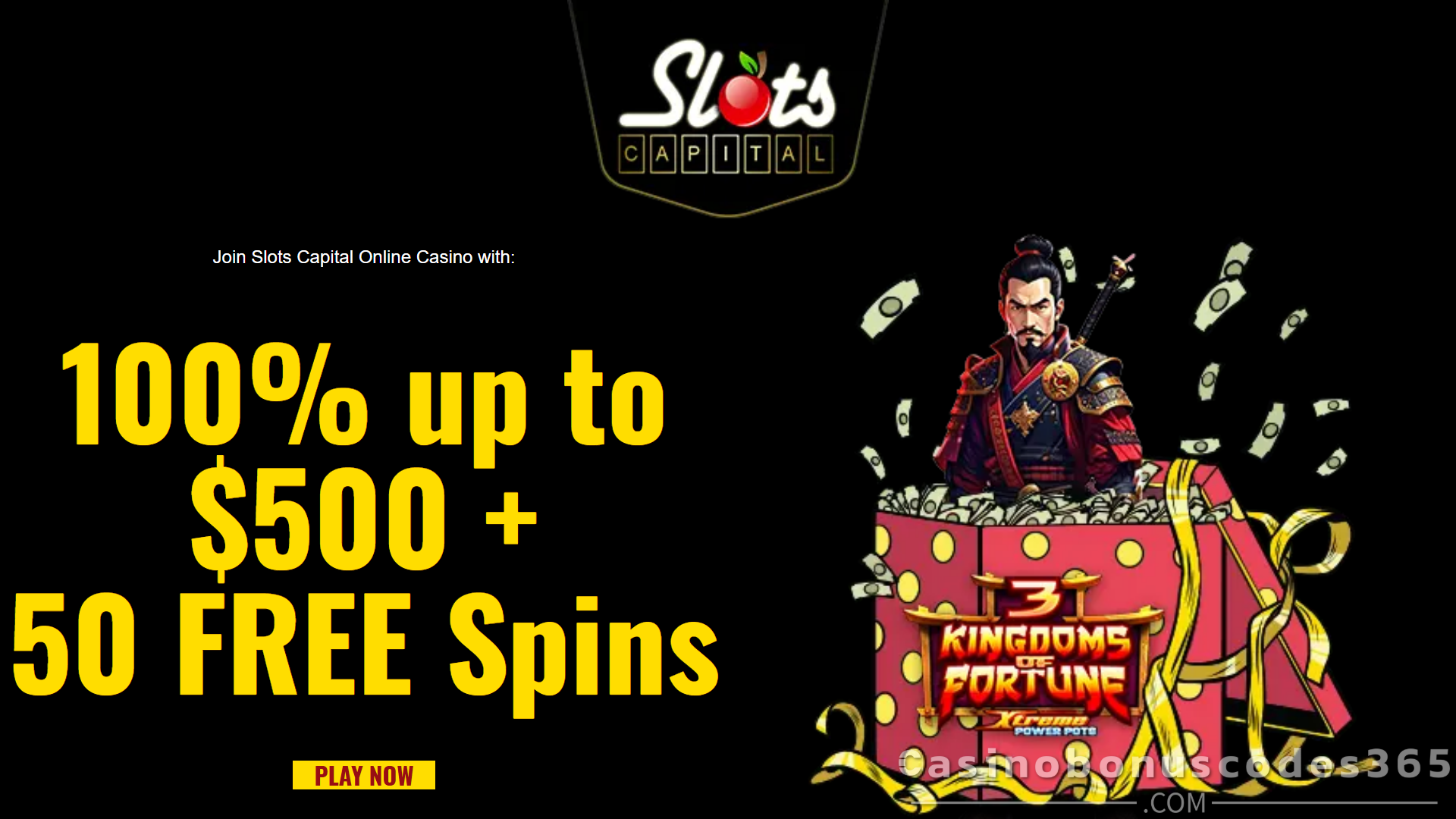 Slots Capital 3 Kingdoms of Fortune Weekly 100% Bonus plus 50 Free Spins