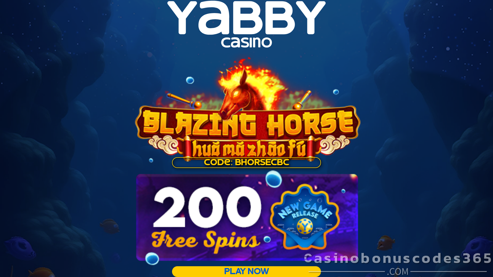 Yabby Casino 200 FREE Spins on Blazing Horse No Deposit Bonus