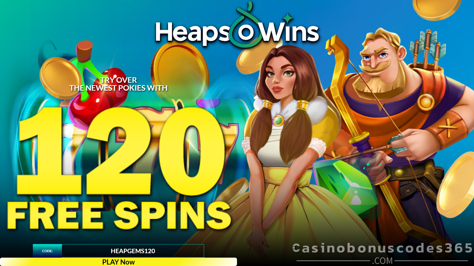 Heaps O Wins 120 FREE Spins No Deposit on Doragon's Gems 40x Wagering Bonus